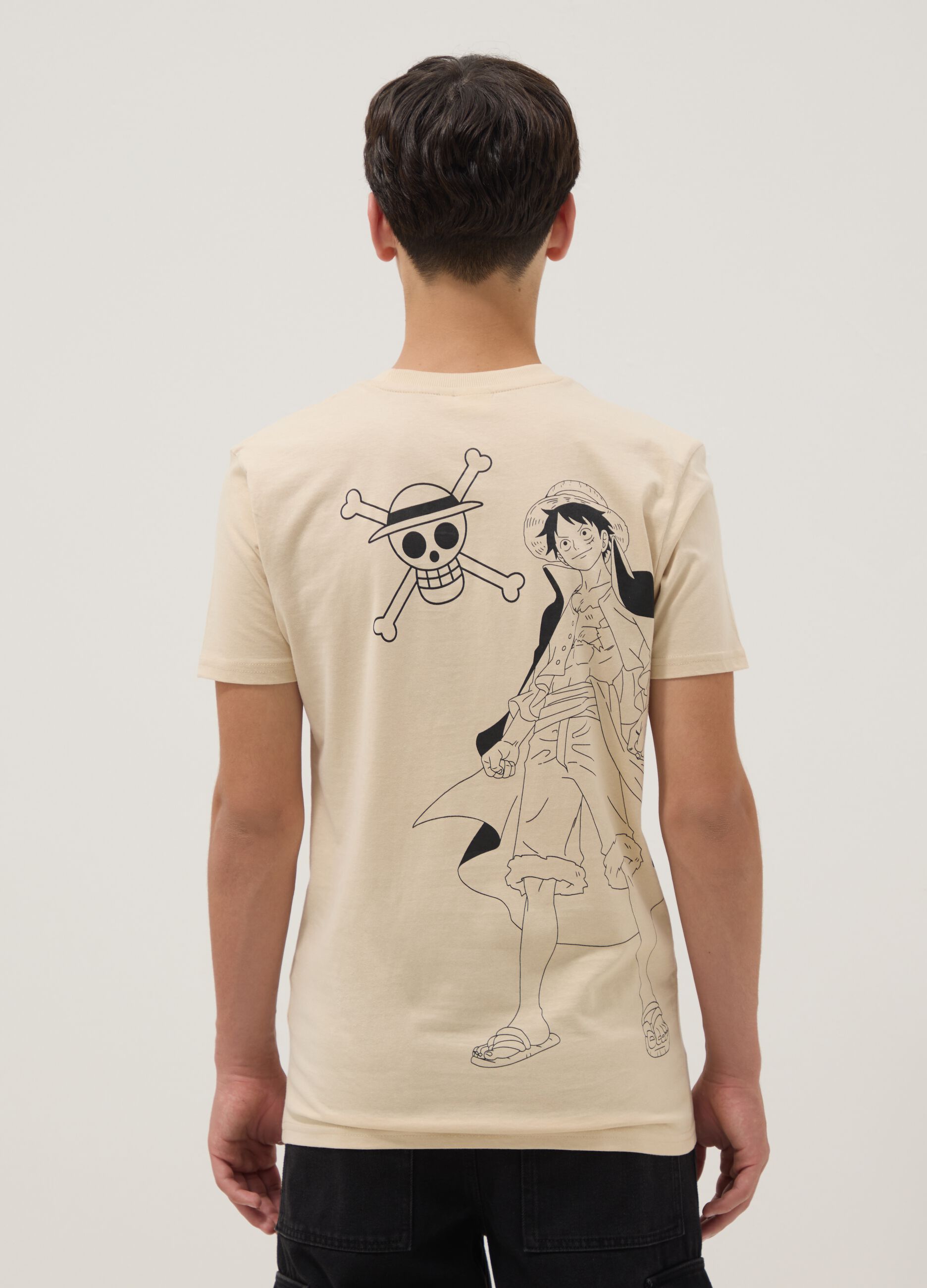 Beige pure cotton short-sleeve T-shirt