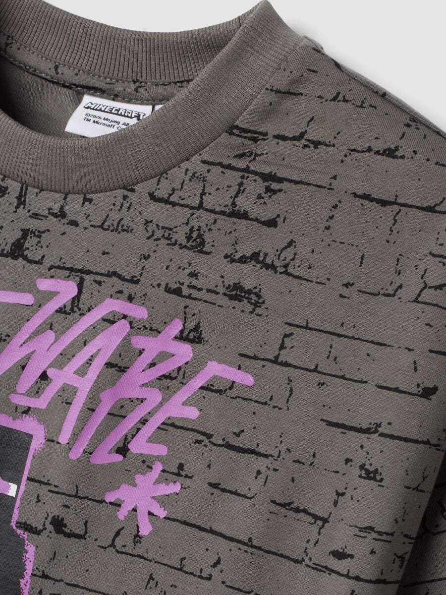T-shirt grigia in puro cotone con girocollo stampa Minecraft_2