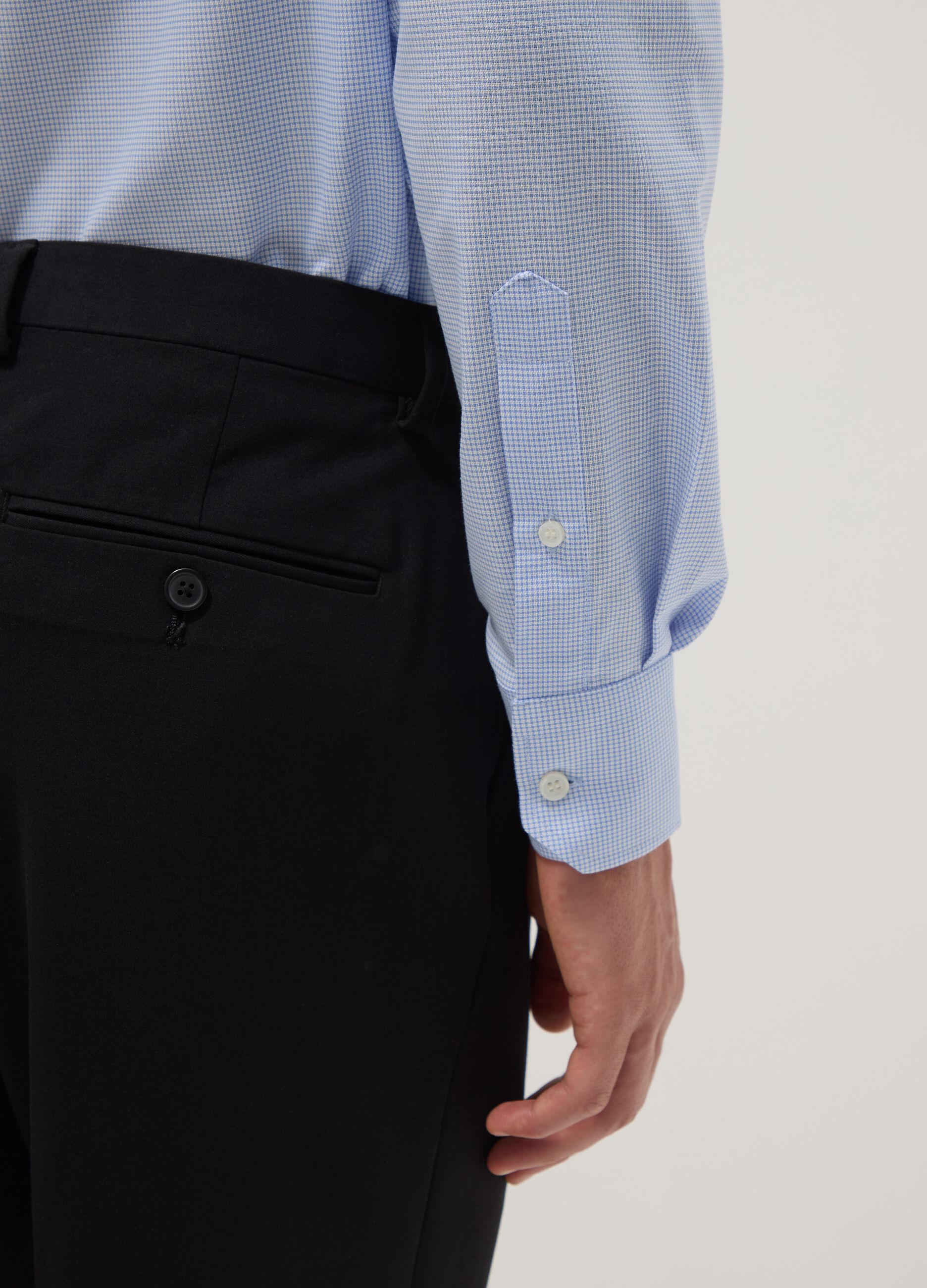 Light blue pure cotton regular fit shirt with micro-checks