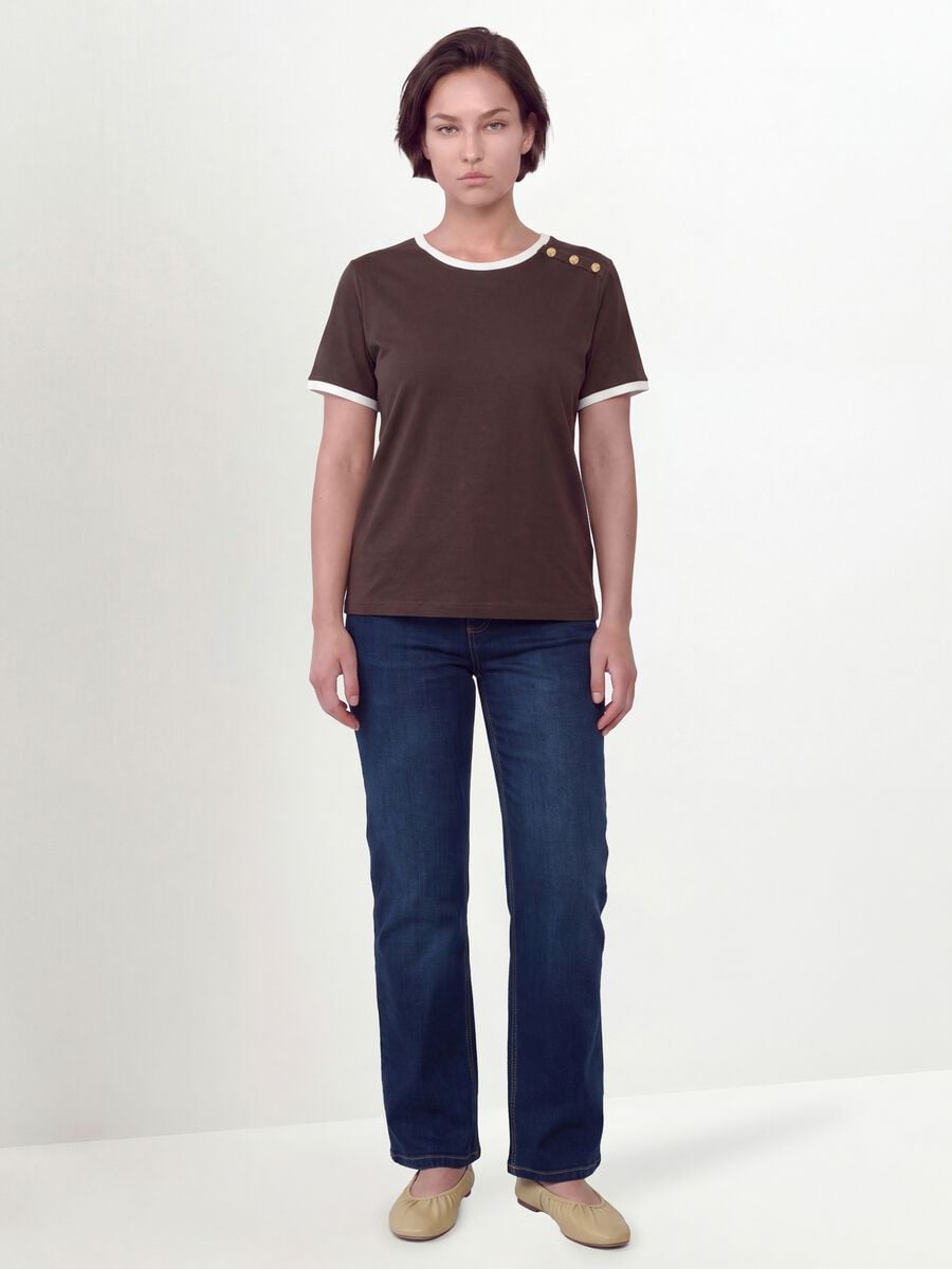 Brown pure cotton T-shirt with buttons, regular fit_1