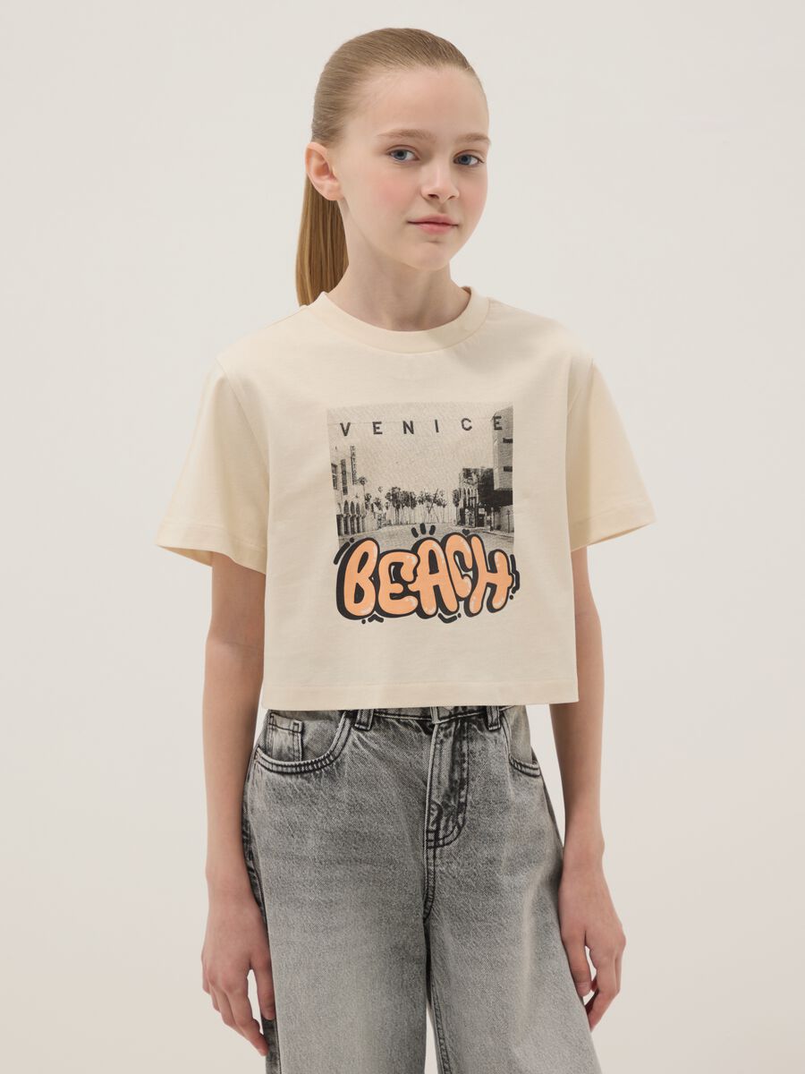 Beige organic cotton short-sleeve T-shirt_0
