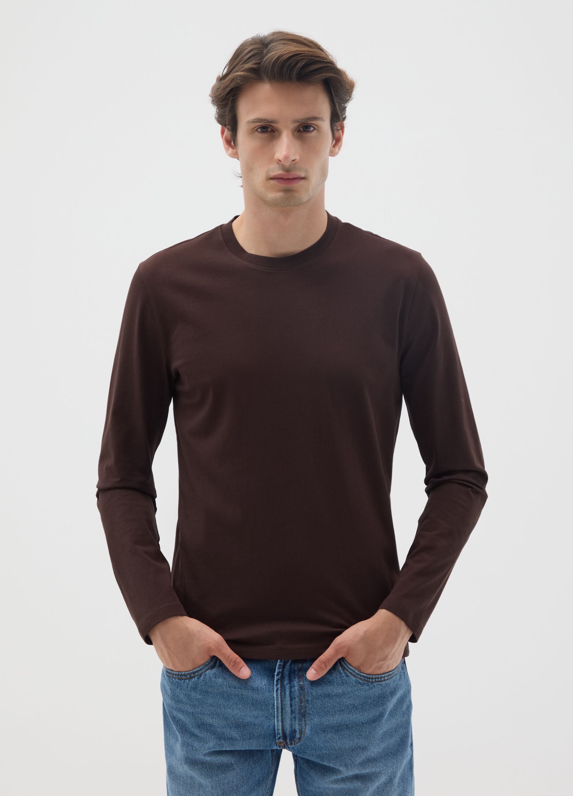 Maglia in puro cotone marrone regular fit