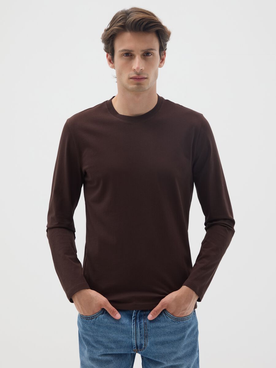 Maglia in puro cotone marrone regular fit_0