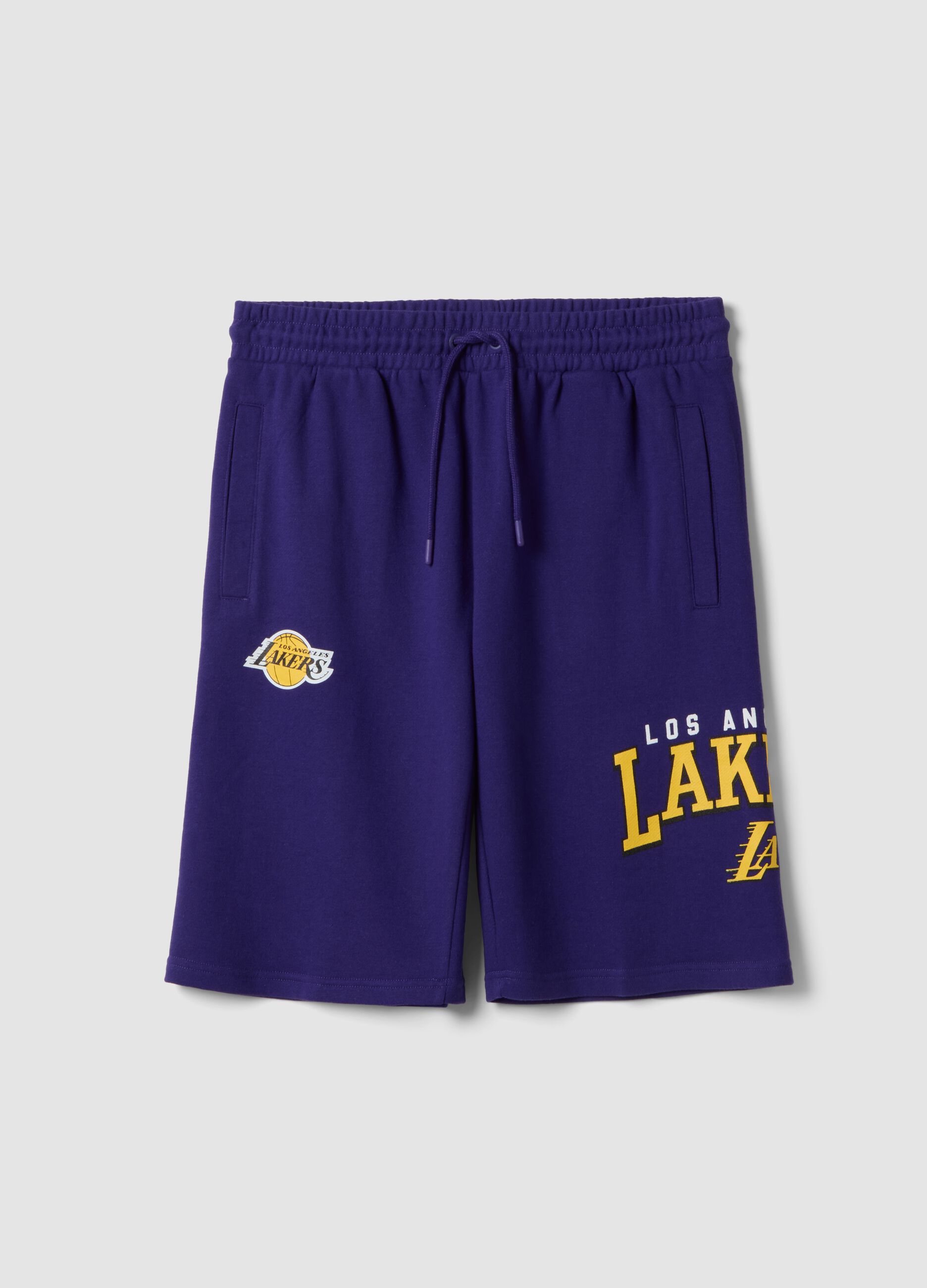 Shorts in misto cotone viola con stampe Los Angeles Lakers