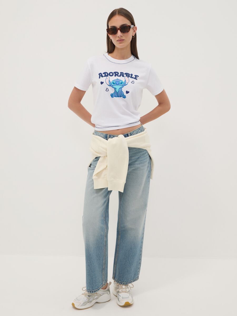 White pure cotton T-shirt with Stitch print, regular fit_2