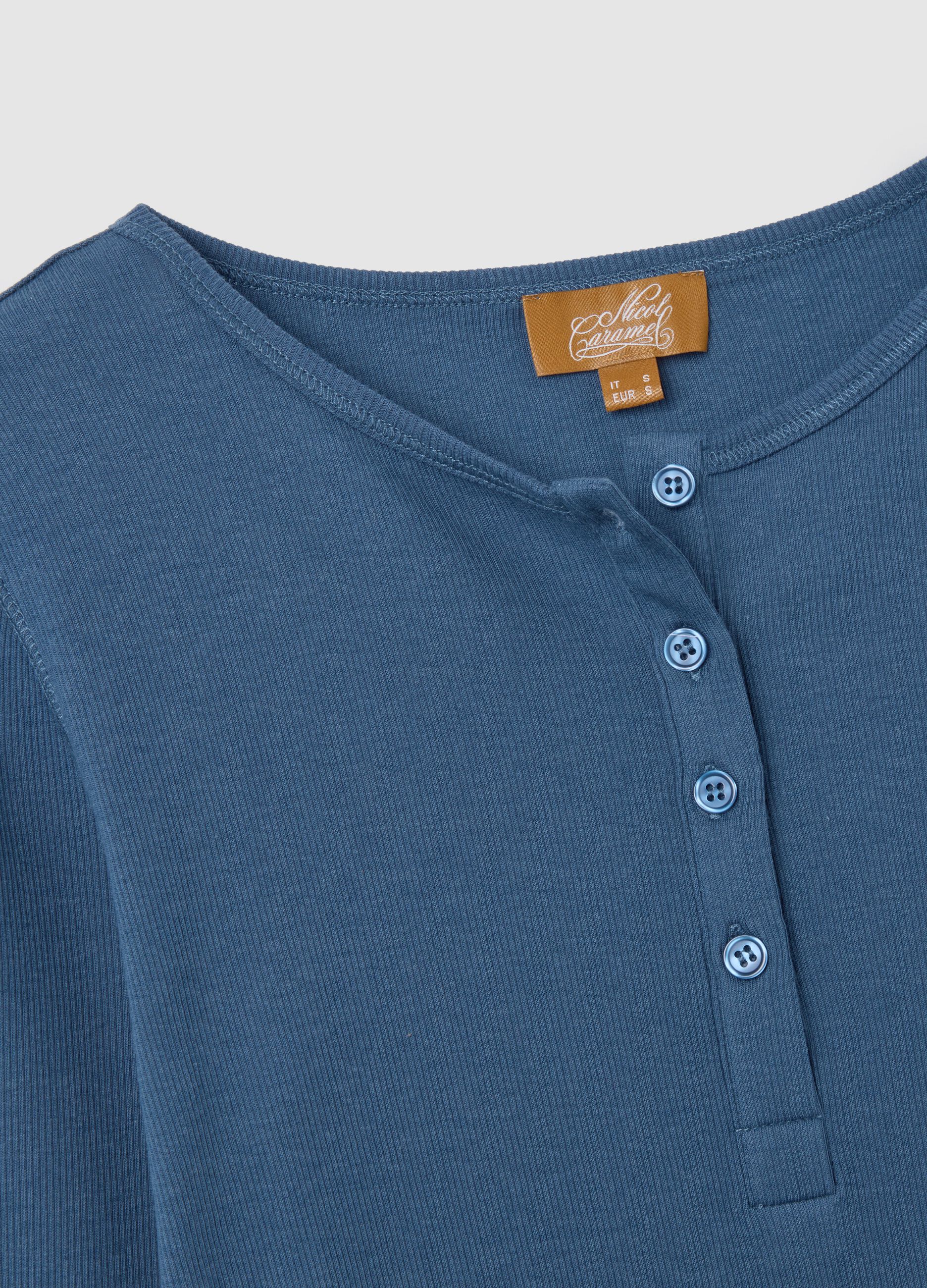 Long-sleeve blue maternity T-shirt with stretch fabric