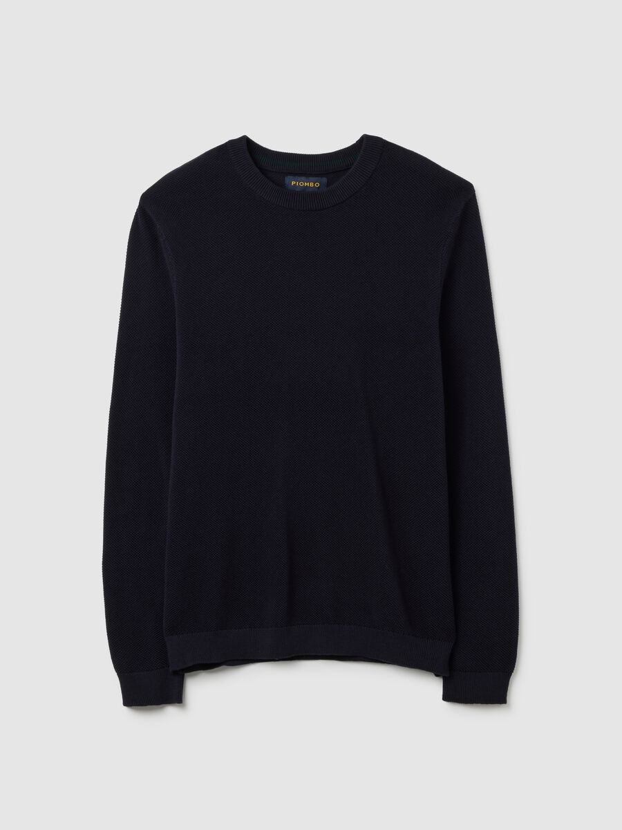 Maglione blu in cotone con collo rotondo_4