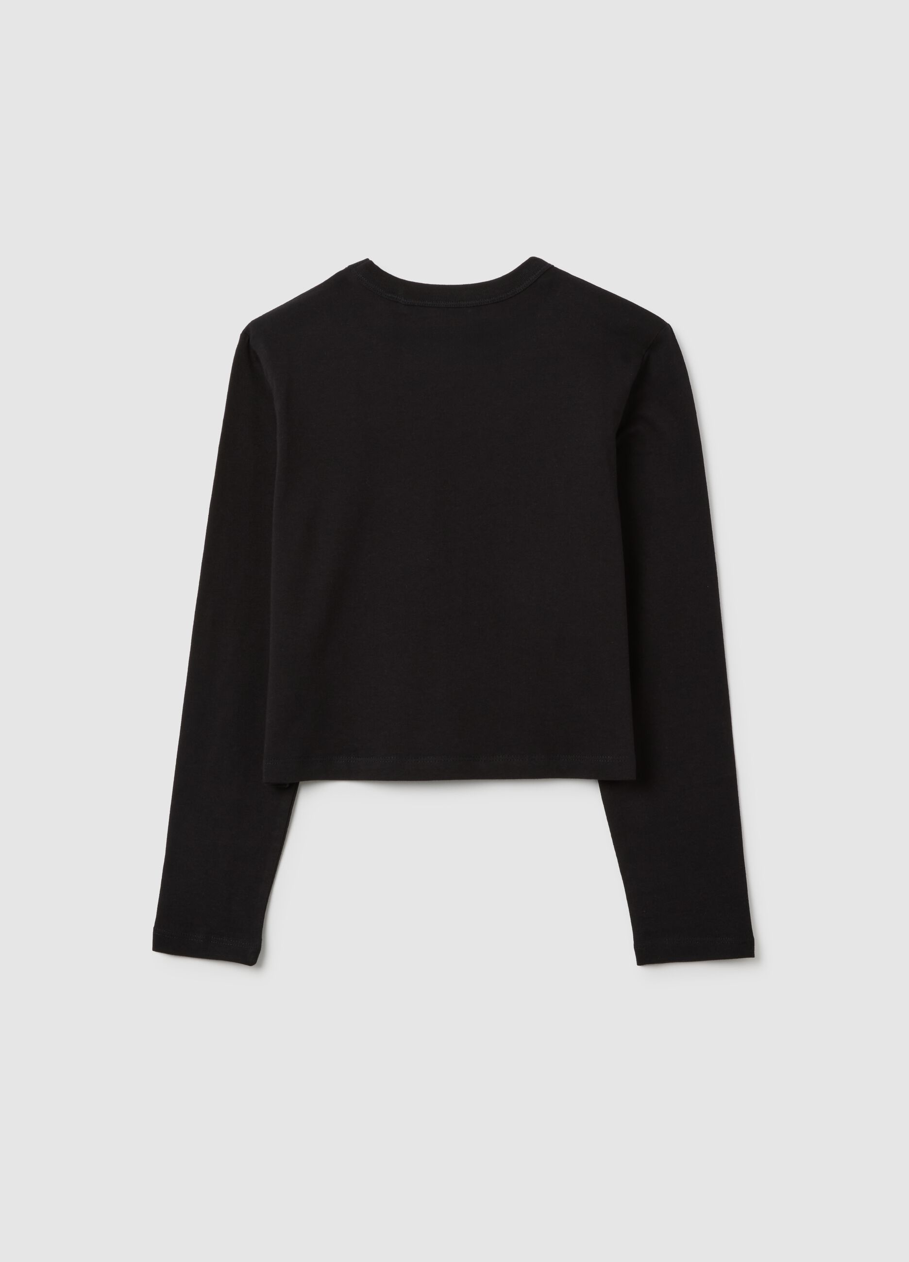 Girls' long-sleeve black pure cotton top