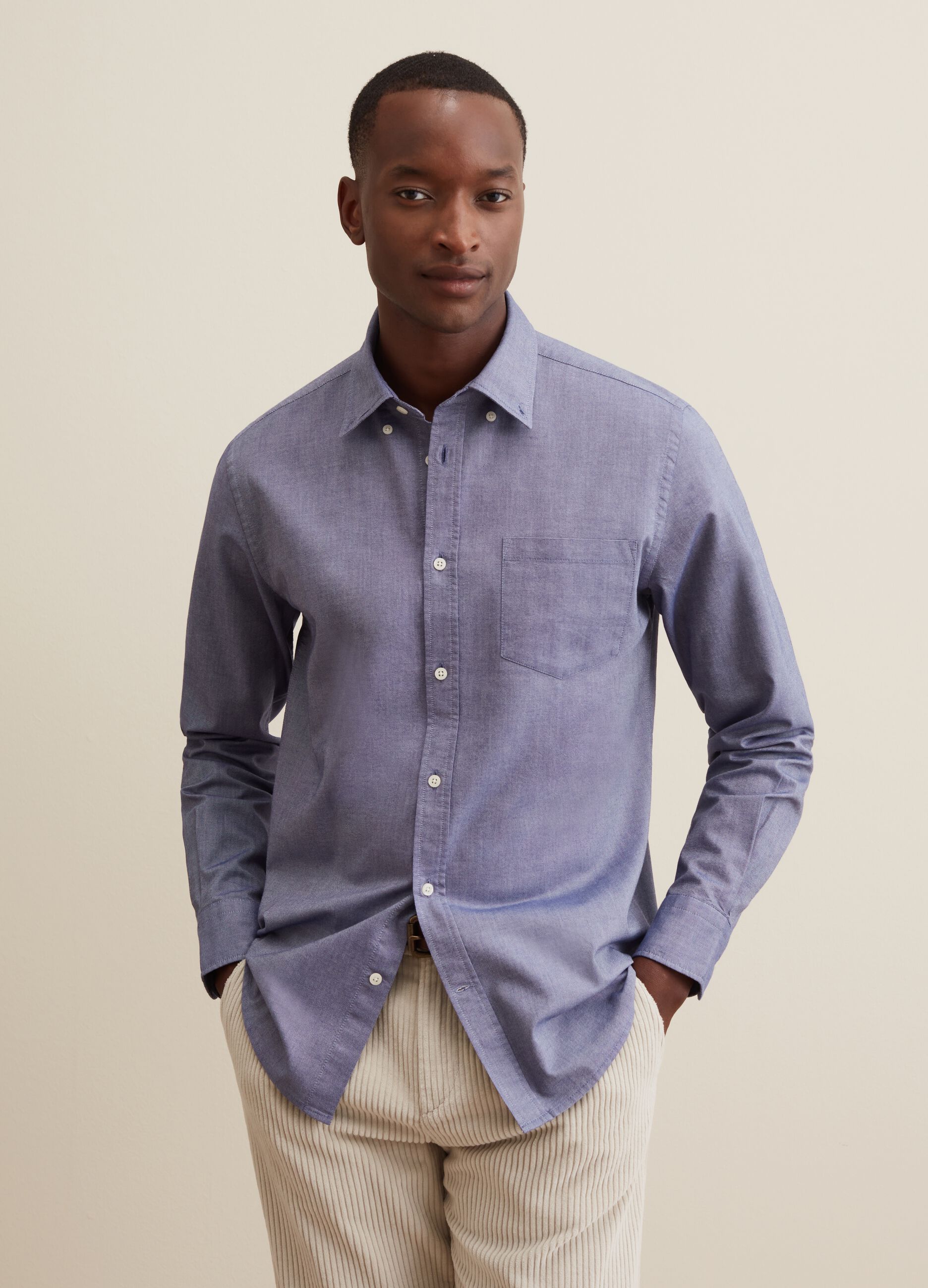 Camicia in cotone oxford button down Blu melange PIOMBO da Uomo OVS