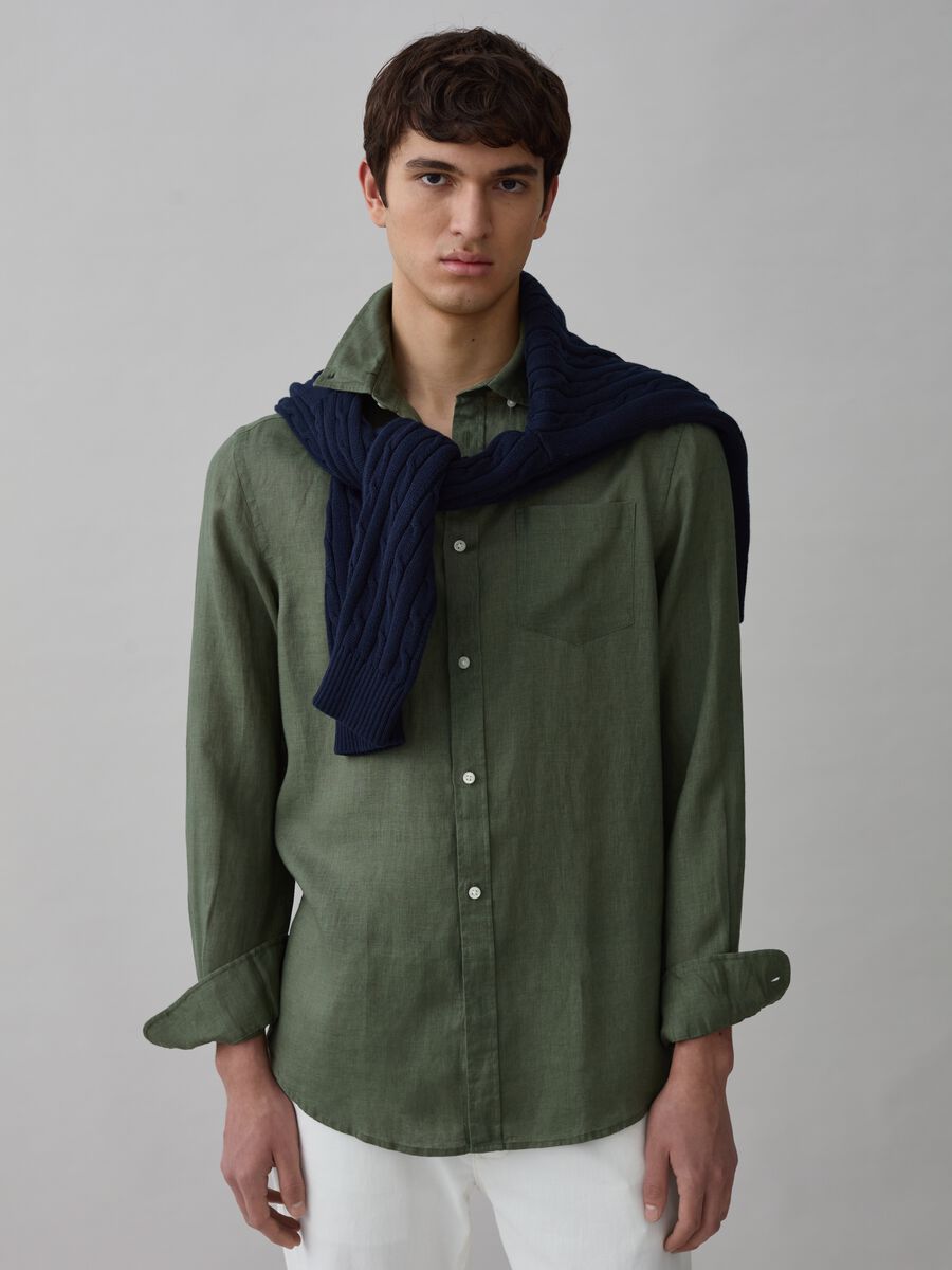 Regular-fit shirt in linen with pocket_1