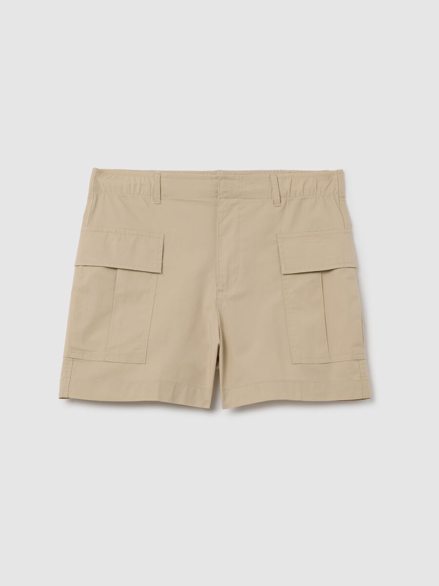 Women's beige regular fit stretch cotton shorts_4