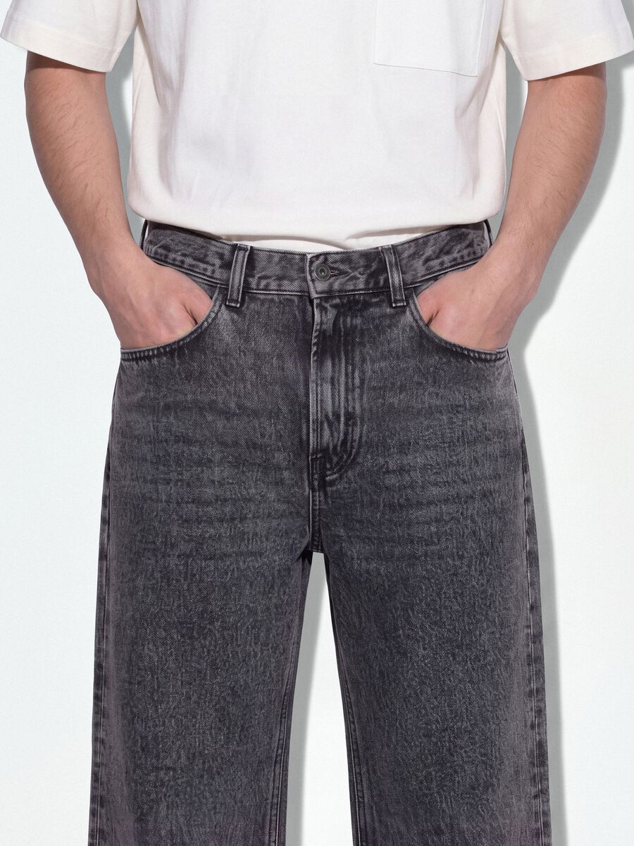 Grey denim flare-fit jeans in pure cotton_3