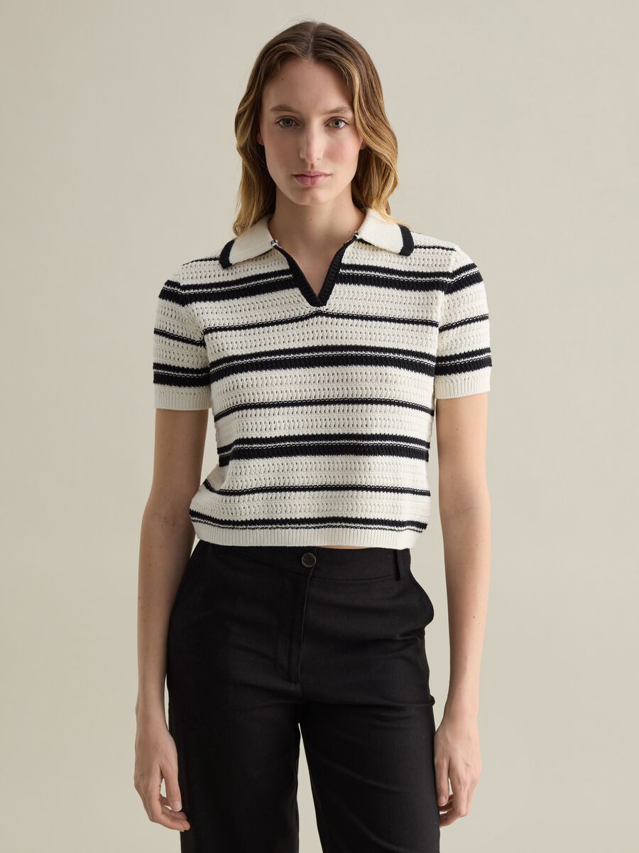 Black and white striped top in cotton_0