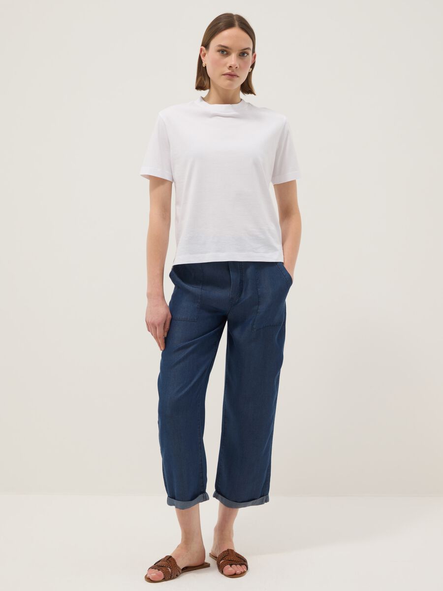 Blue denim jeans in 100% lyocell with elasticated waist, relaxed fit_0