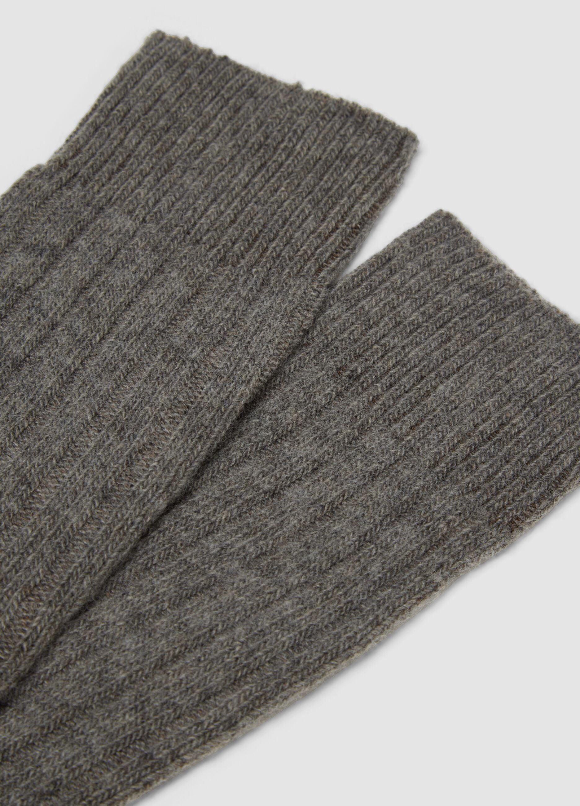 Long grey socks in wool, viscose and stretch cashmere
