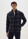 Blue High Neck Check Fleece Jacket with Zip_0