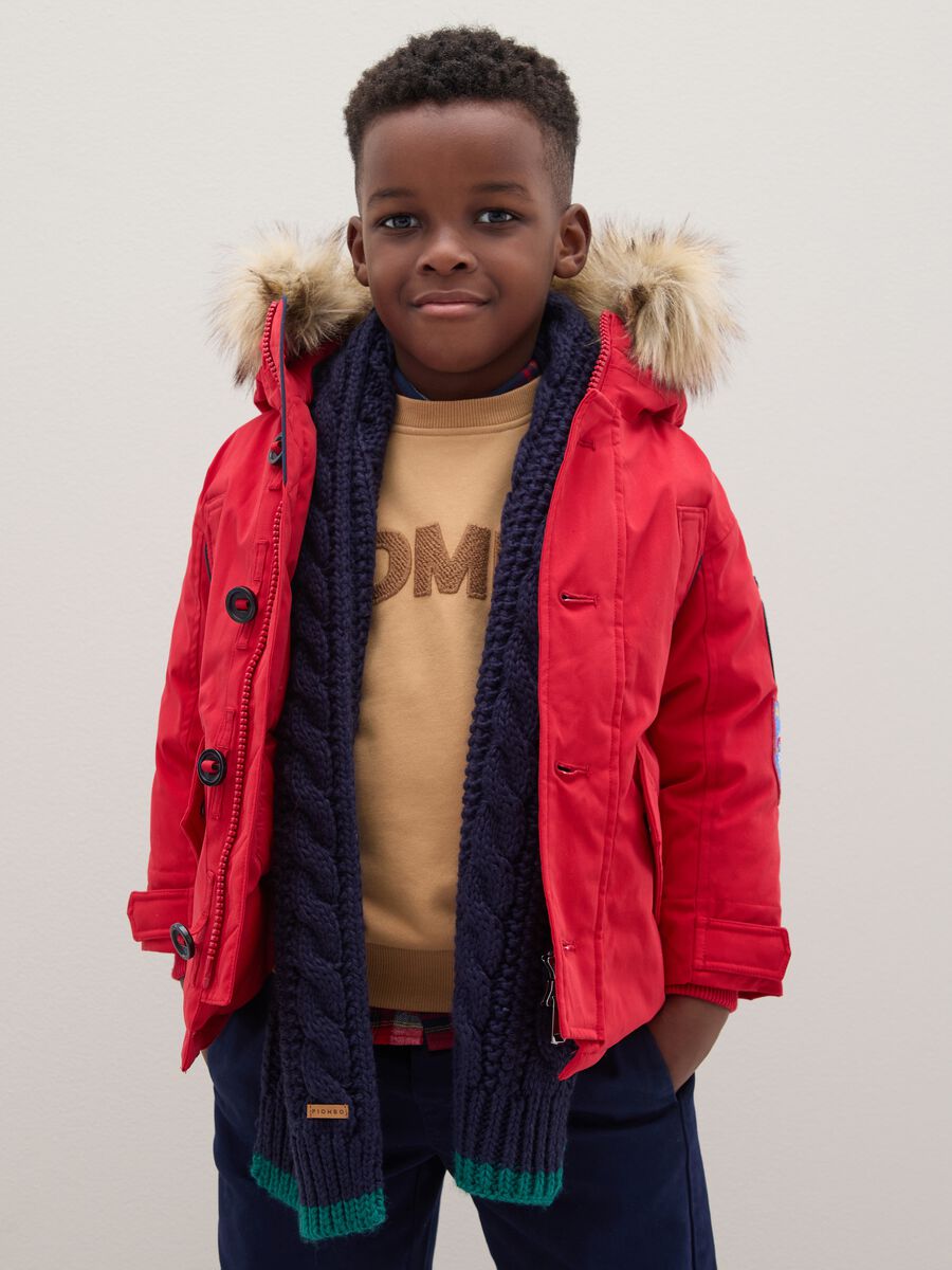 Red padded children's jacket regular fit with hood and zip_1