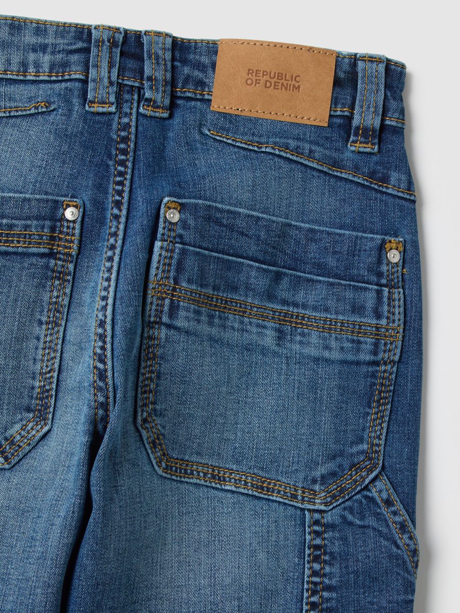 Children's blue stretch cotton wide leg jeans_3