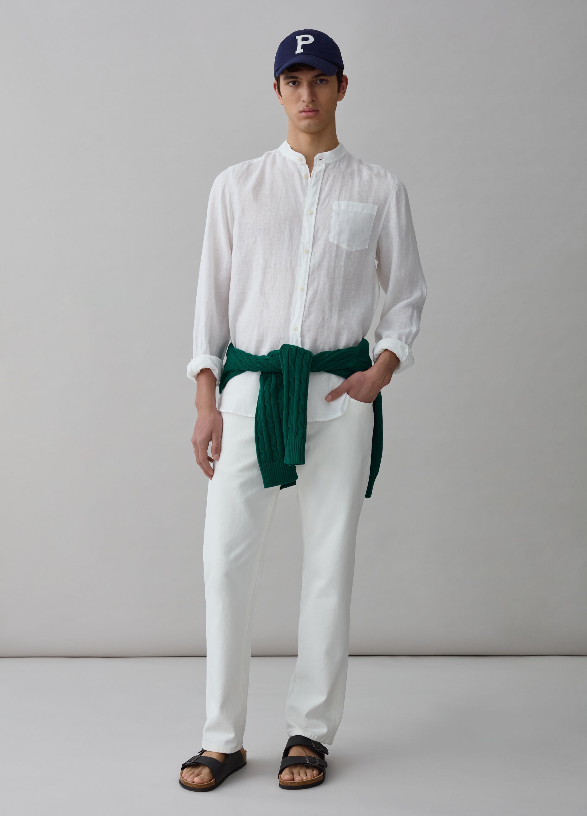 Ovs Camicia in lino con collo alla coreana