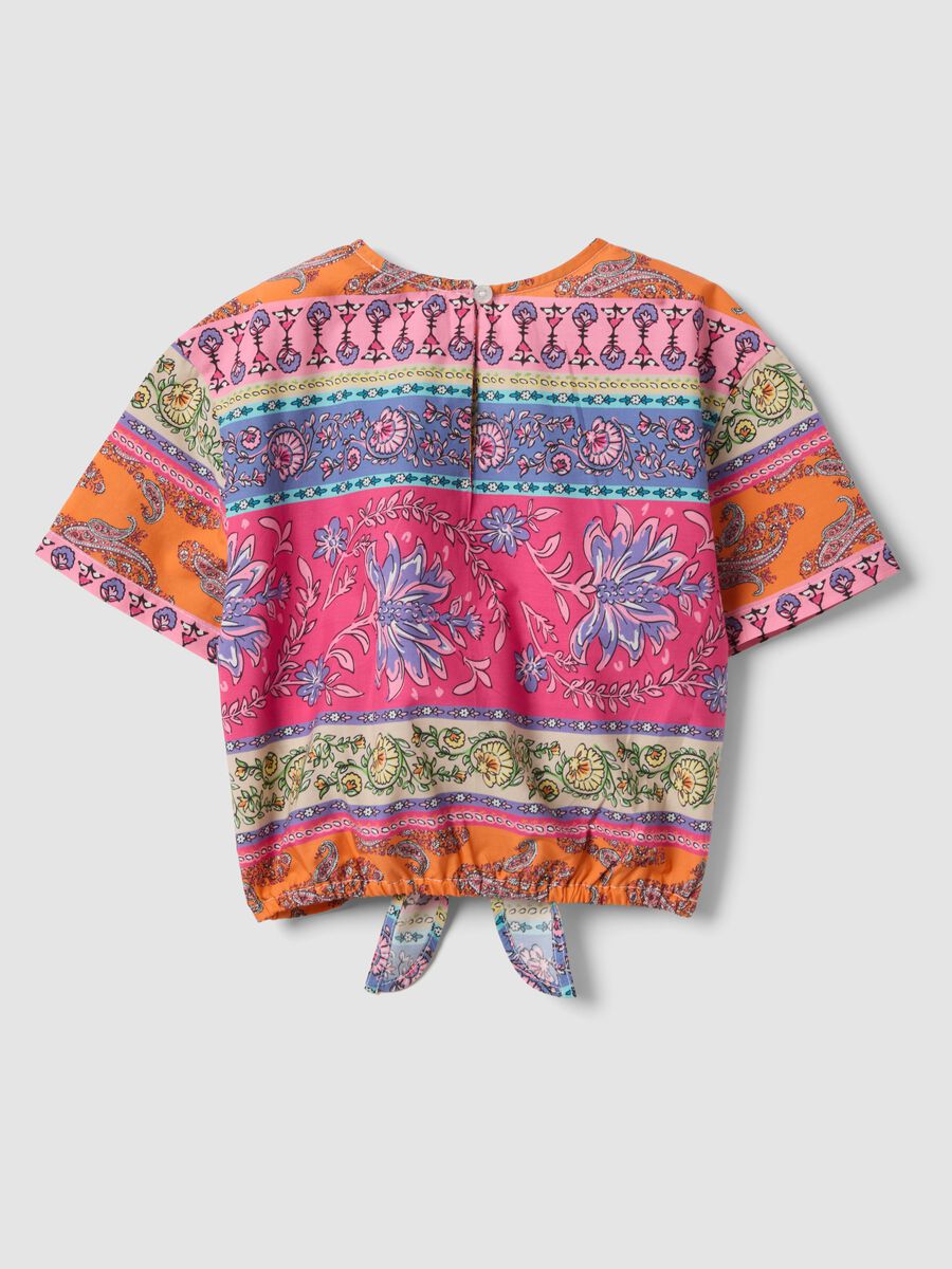Camicia multicolor in puro cotone con nodo frontale_1
