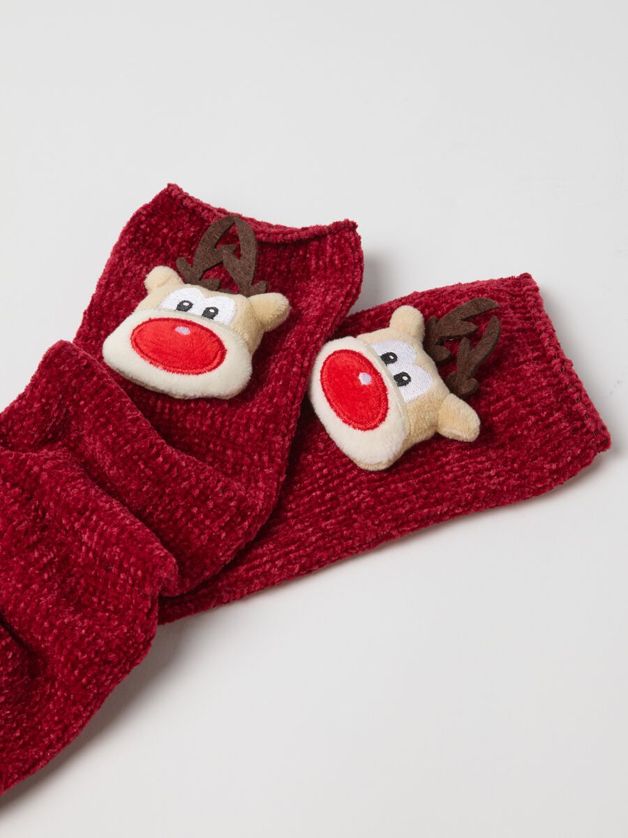 Red Christmas Socks with Embossed Embroidery_2