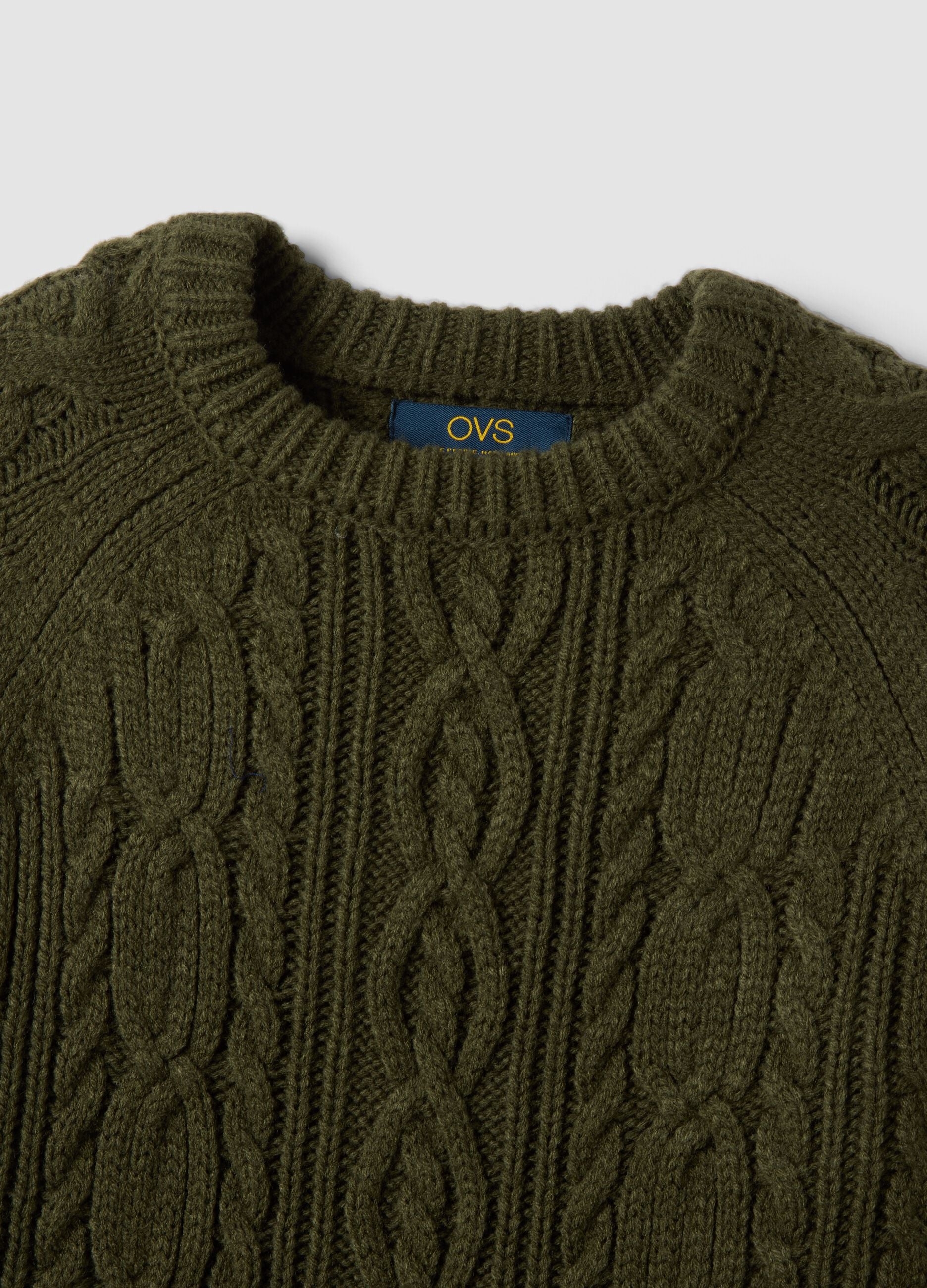 Green cable-knit wool-blend crew neck jumper