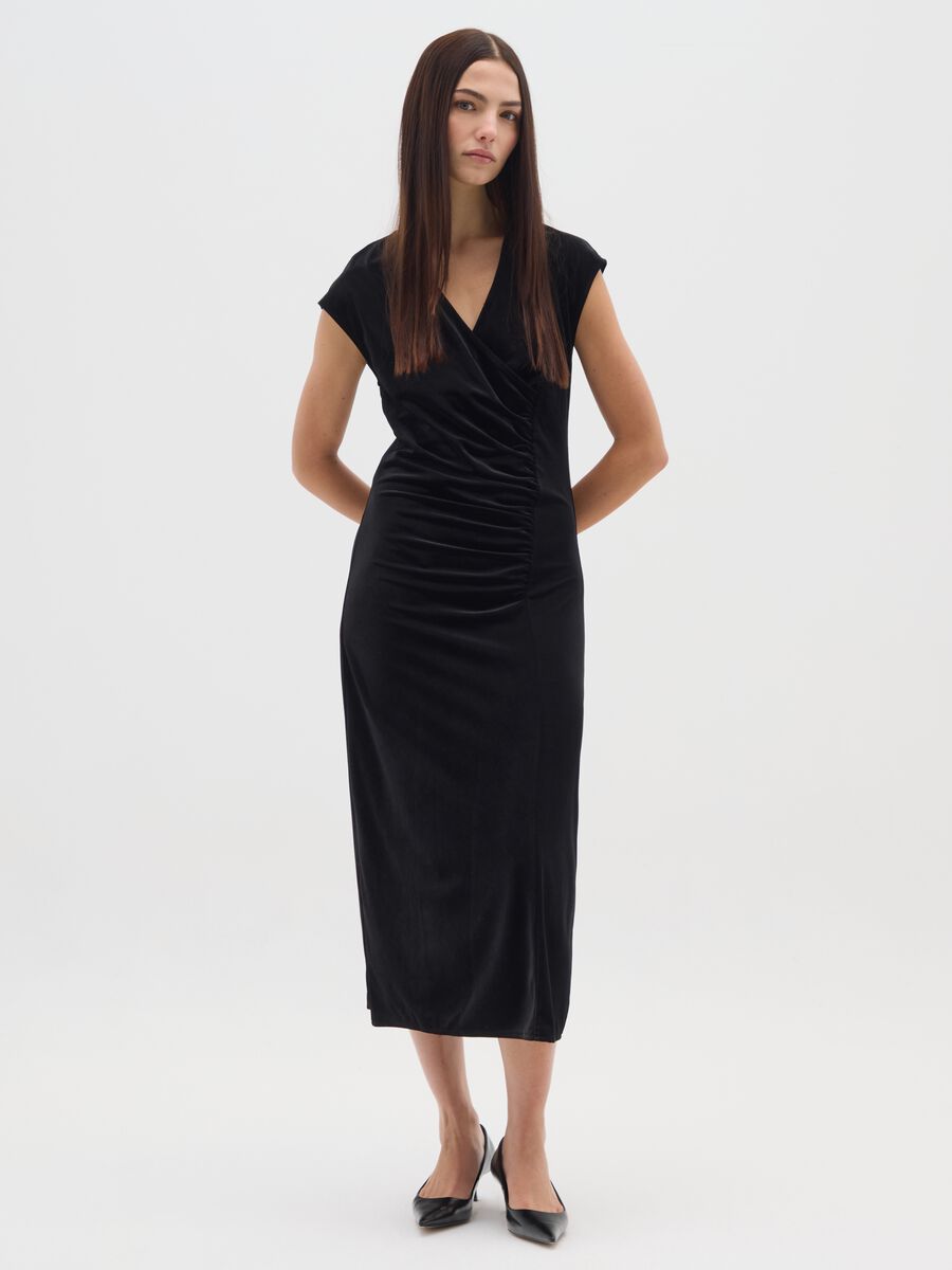 Abito lungo nero deep V slim fit_0