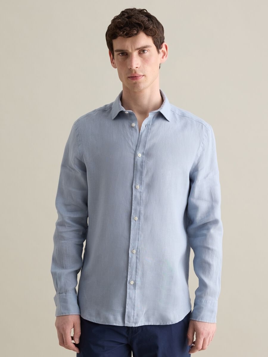 Long Sleeve Light Blue Linen Shirt by Piombo_0