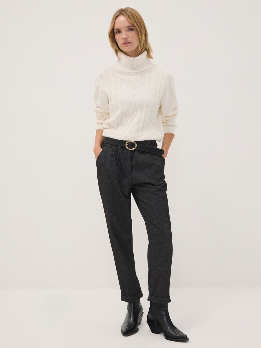 Grey regular-fit formal trousers in stretch viscose_0