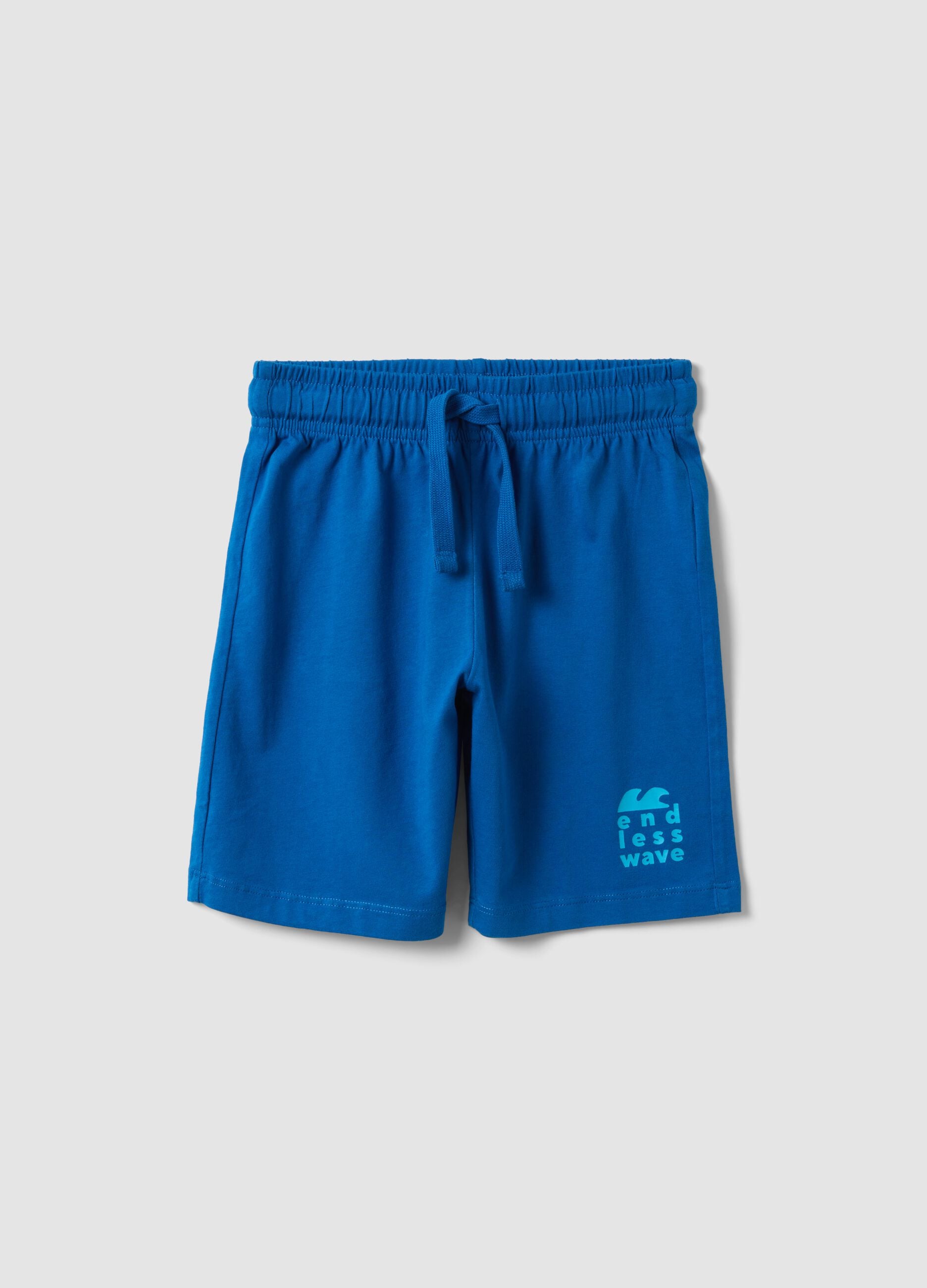 Blue organic cotton shorts with elasticated waist