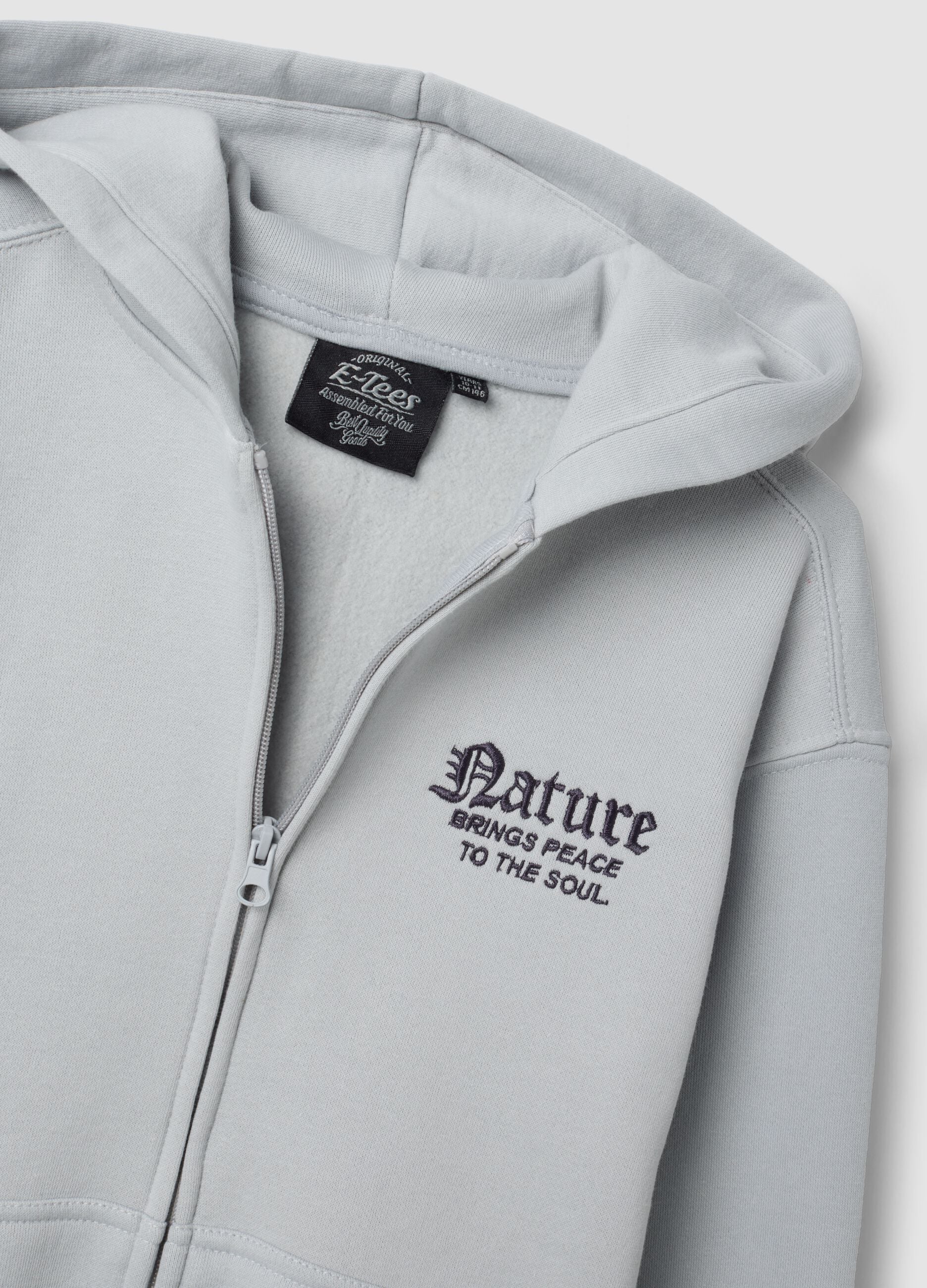 Grey cotton-blend hoodie with chest print, regular fit