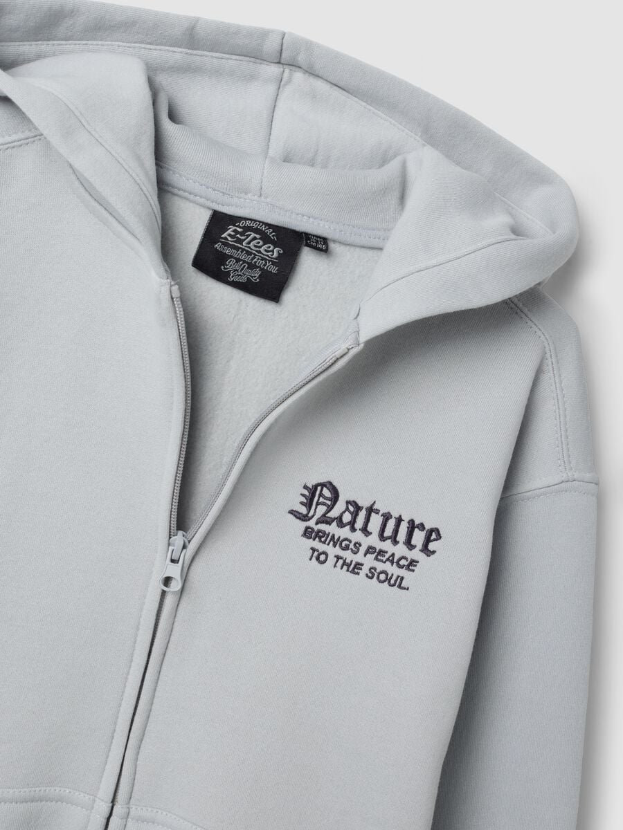 Grey cotton-blend hoodie with chest print, regular fit_2