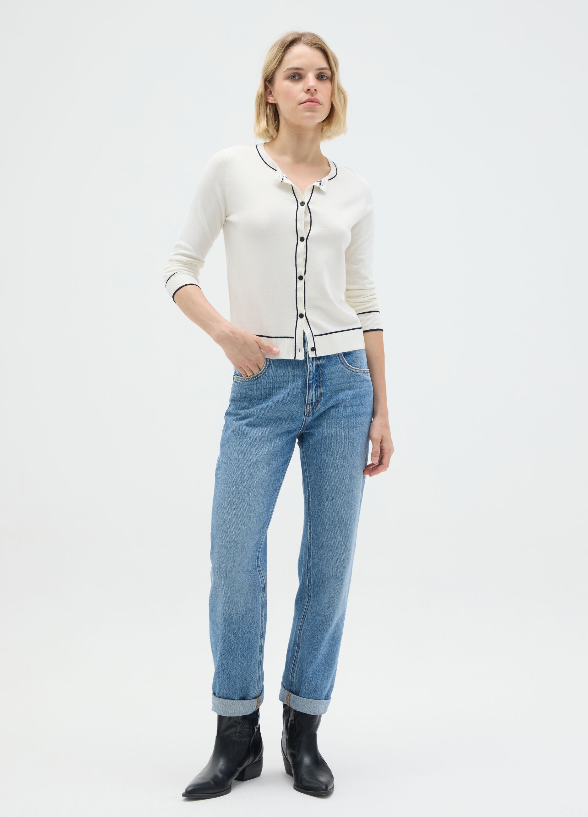 White viscose blend cardigan regular fit