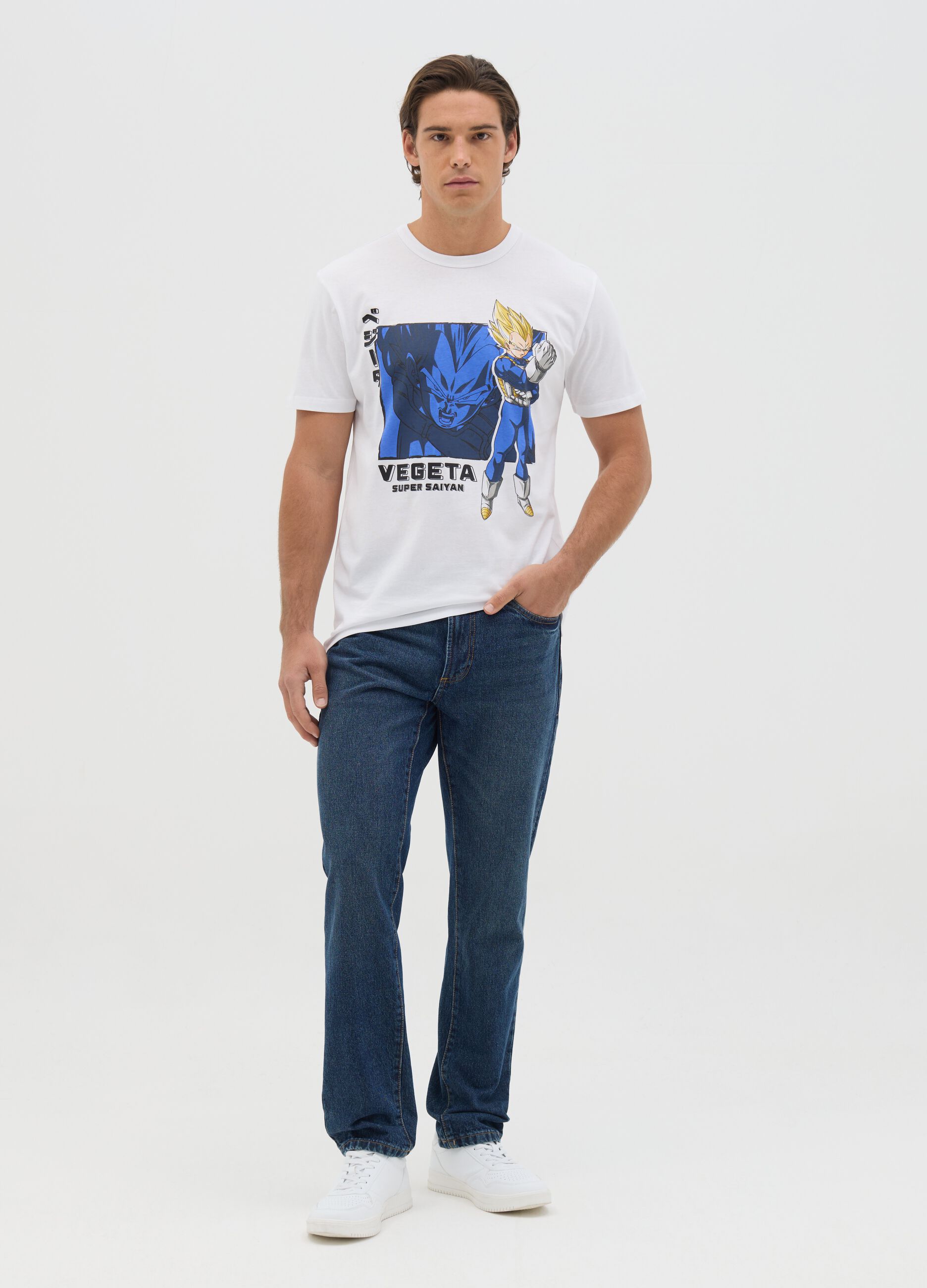 White T-shirt with Vegeta Super Sayian print