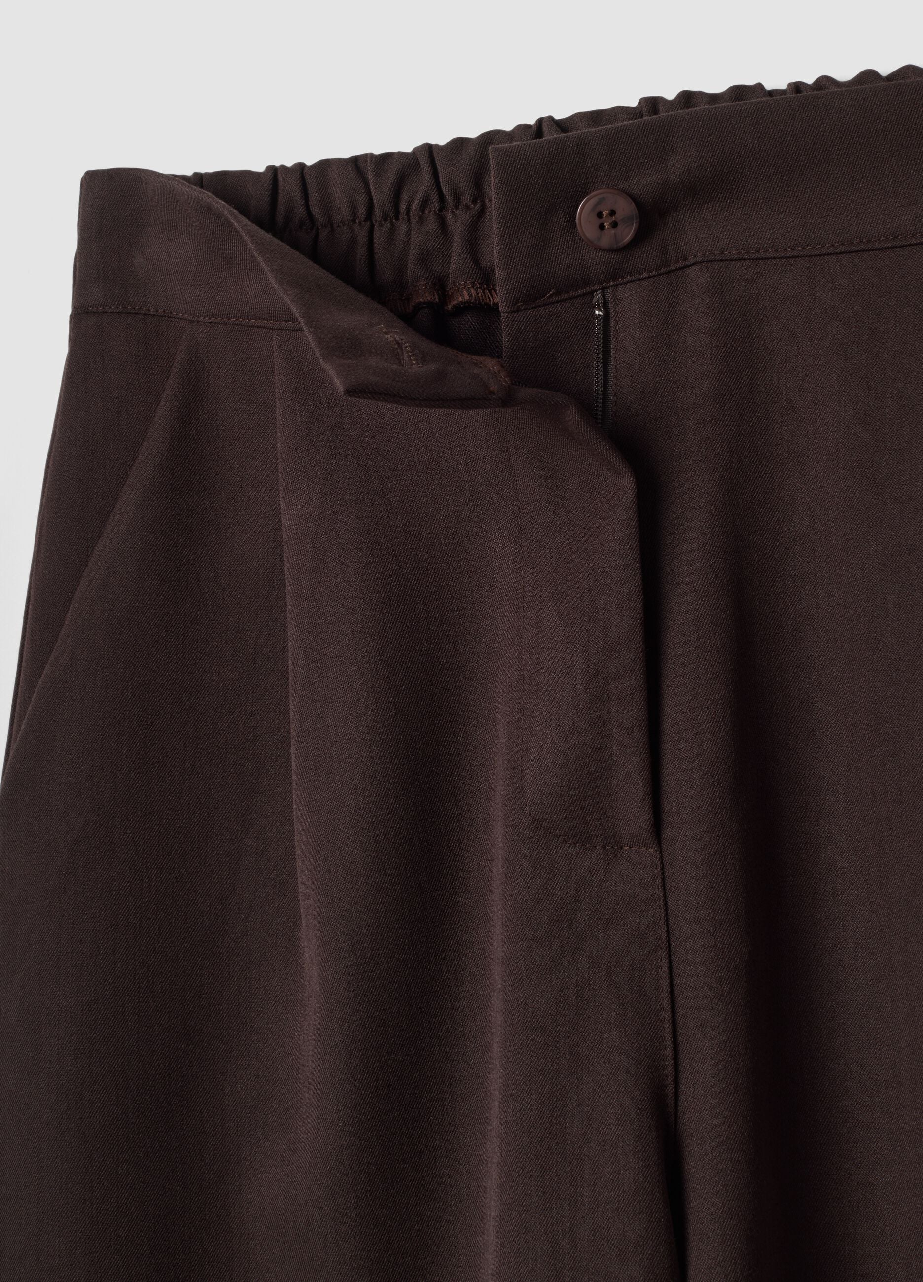Dark brown stretch viscose-blend trousers, regular fit