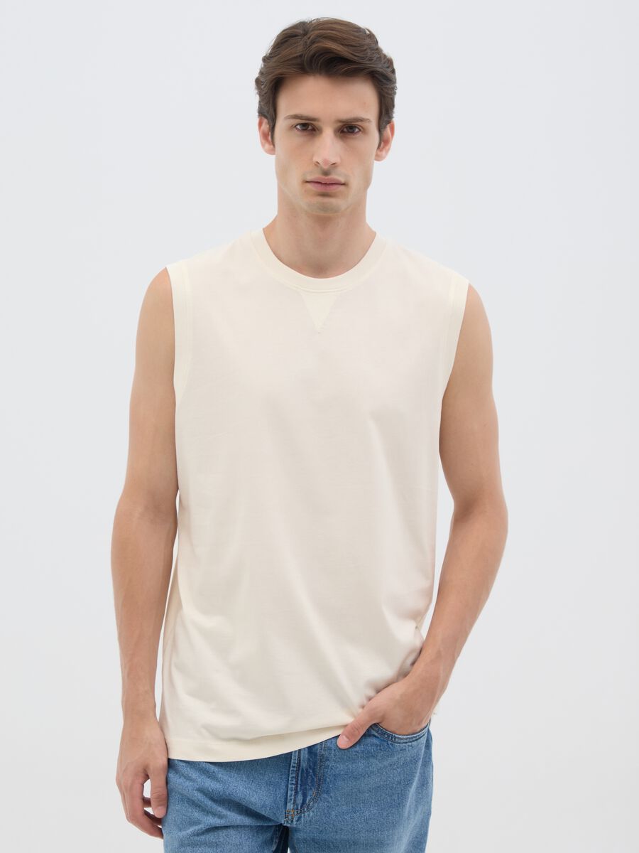 Men's oversized beige tank top in pure cotton, regular fit_1