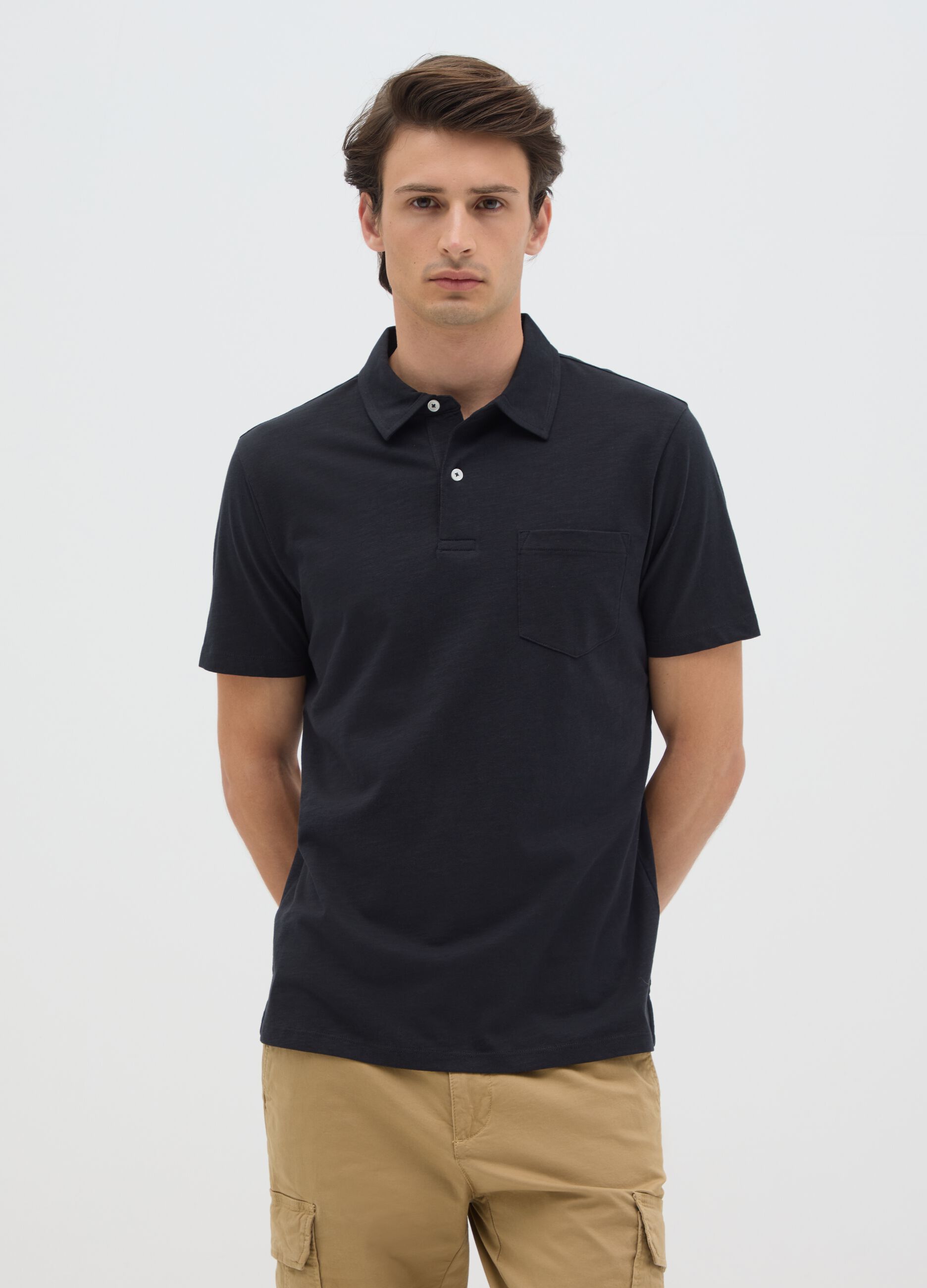 Polo da uomo in puro cotone nero regular fit