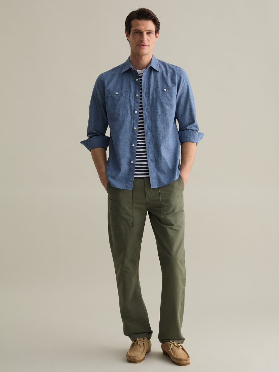 Regular-fit shirt in chambray cotton and linen_1