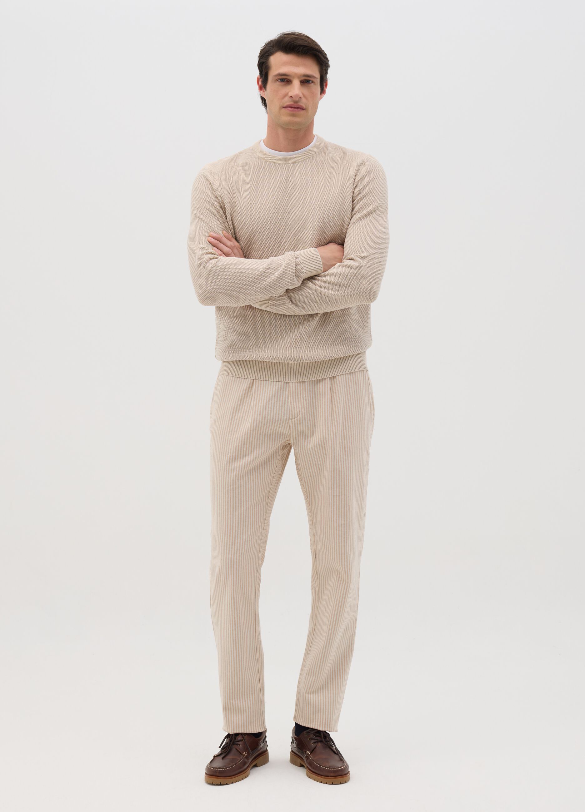 Pantaloni da uomo in cotone e lino multicolor slim fit