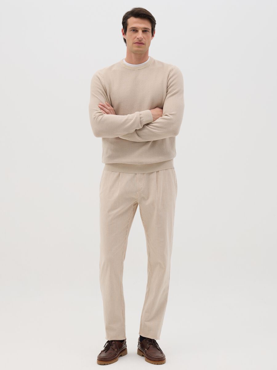 Men’s multicoloured slim-fit trousers in cotton and linen_0