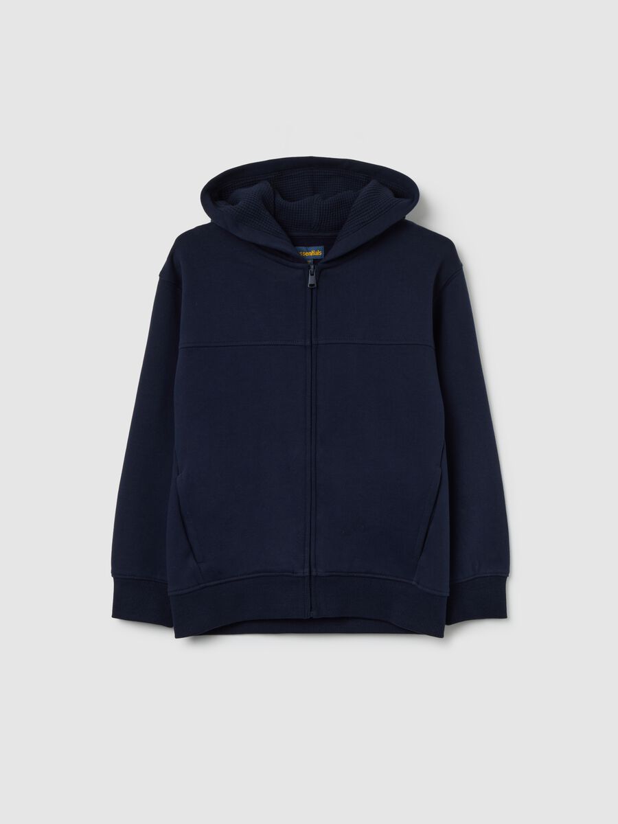 Felpa blu da bambino in puro cotone vestibilità oversize con zip_0