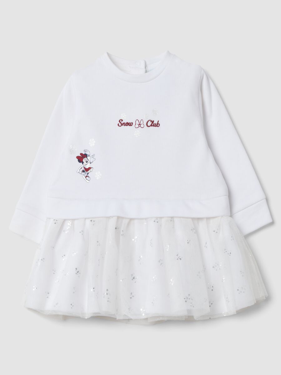 Abito bianco in puro cotone con tulle glitter Minnie & Me_0