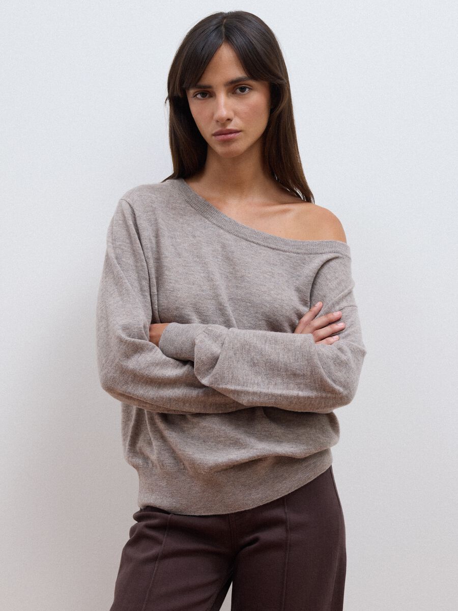 Grey pure wool boat-neck jumper_1