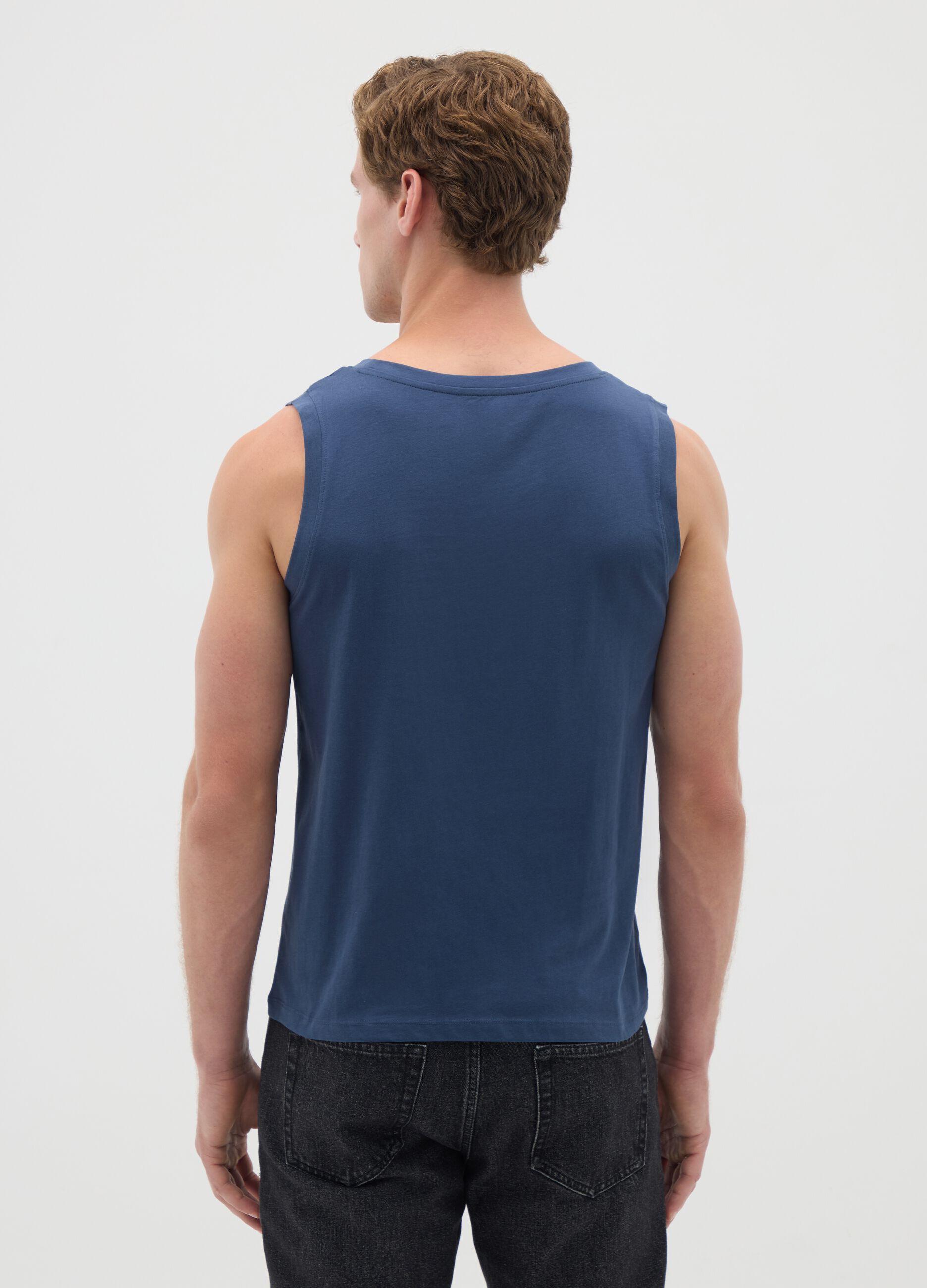 Men's Regular Fit Blue Pure Cotton Vest