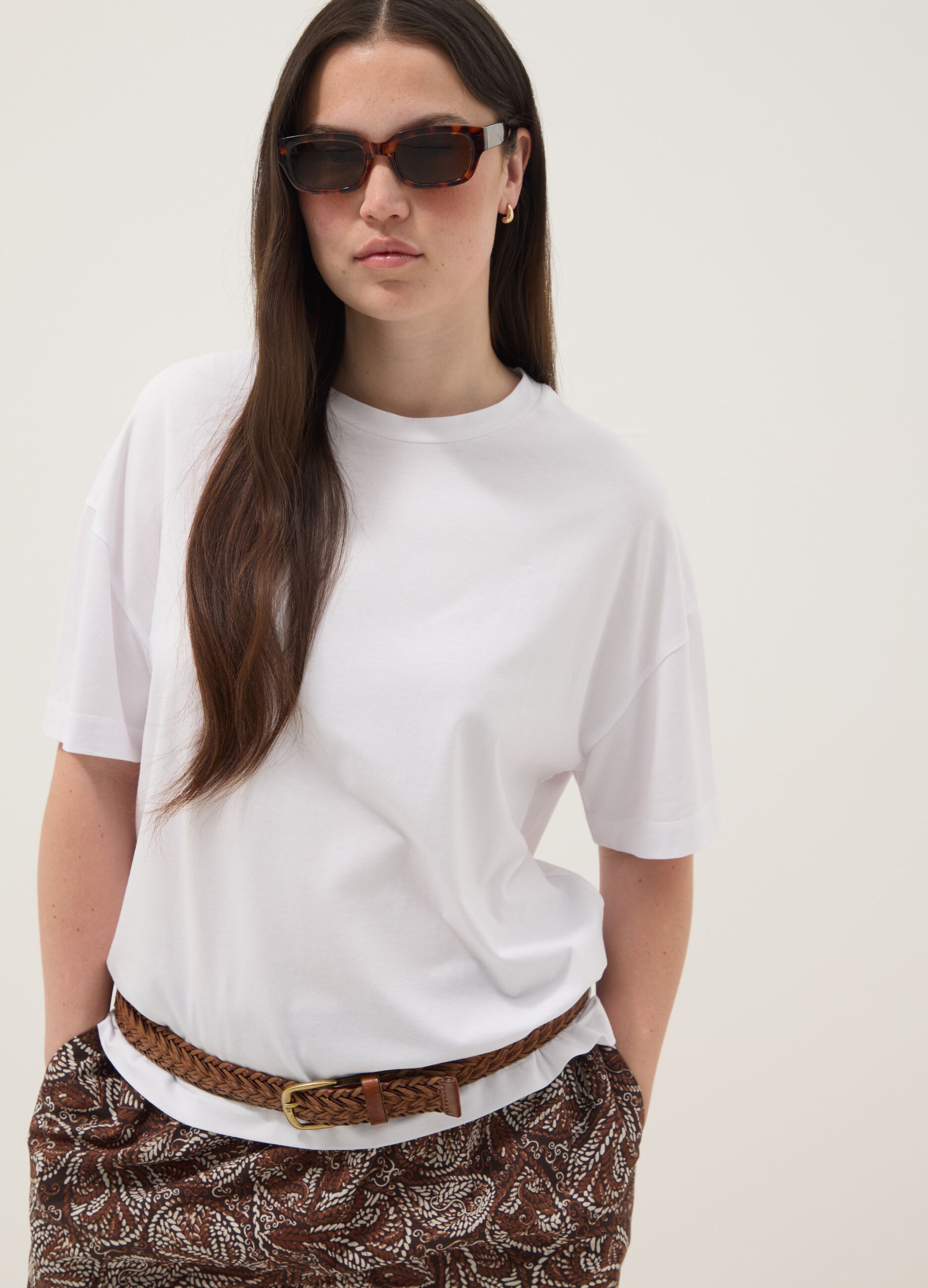 White cotton and stretch modal regular-fit T-shirt