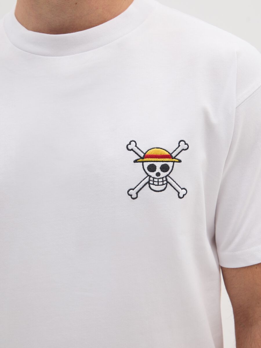 T-shirt in puro cotone bianca con logo One Piece_3
