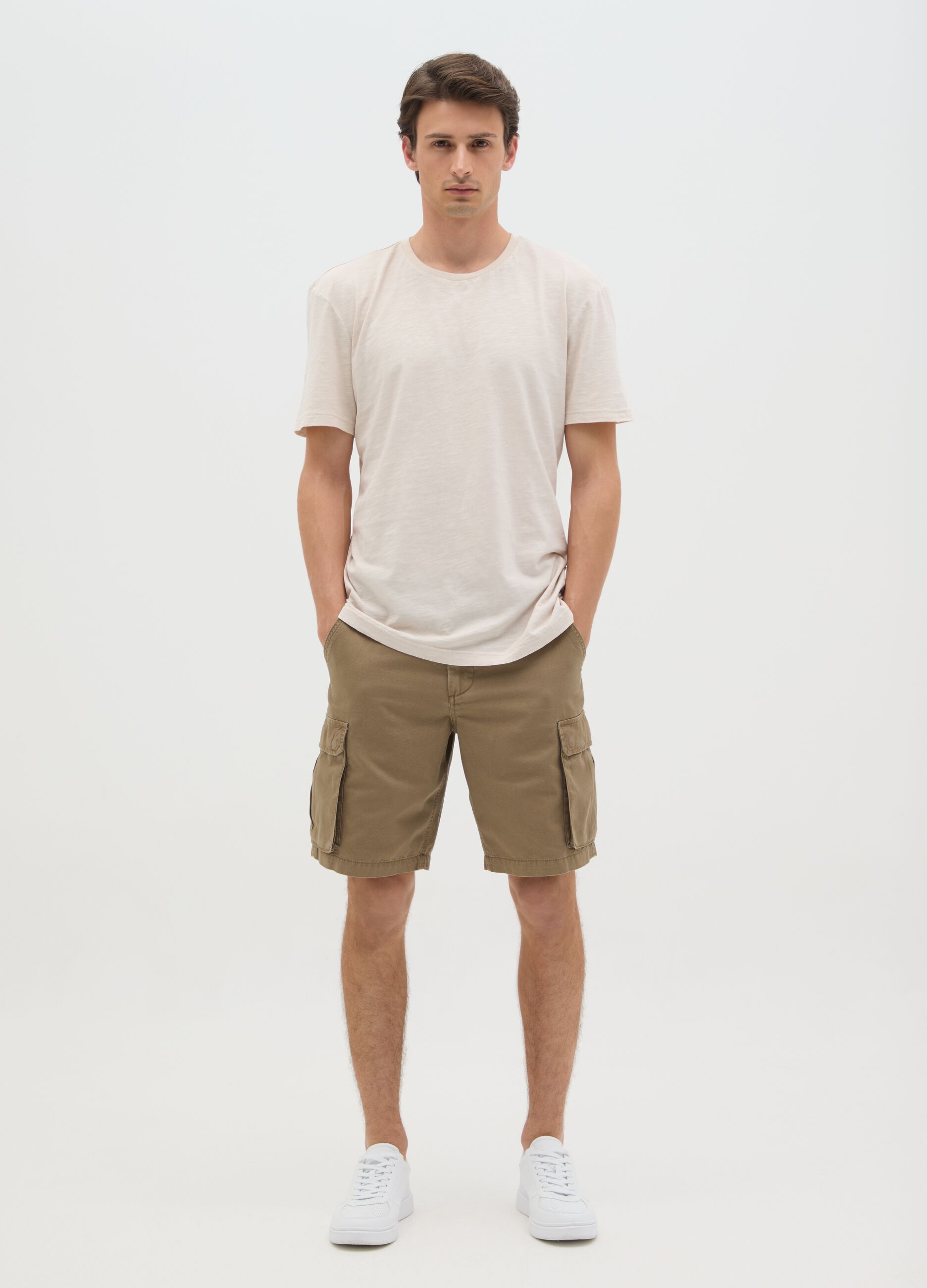 Bermuda da uomo in puro cotone marroni regular fit