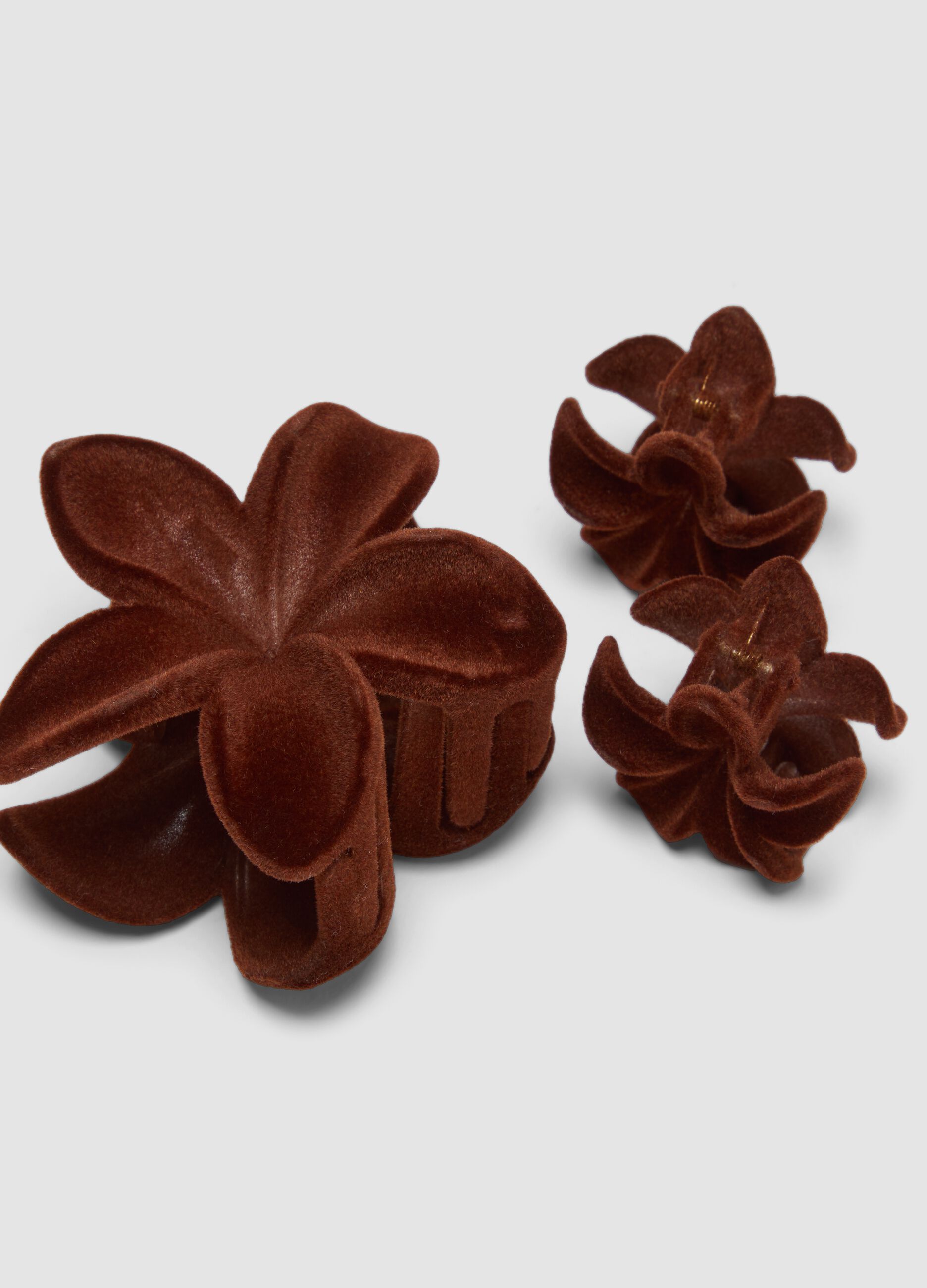Brown Velvet-Effect Flower Hair Clip Set