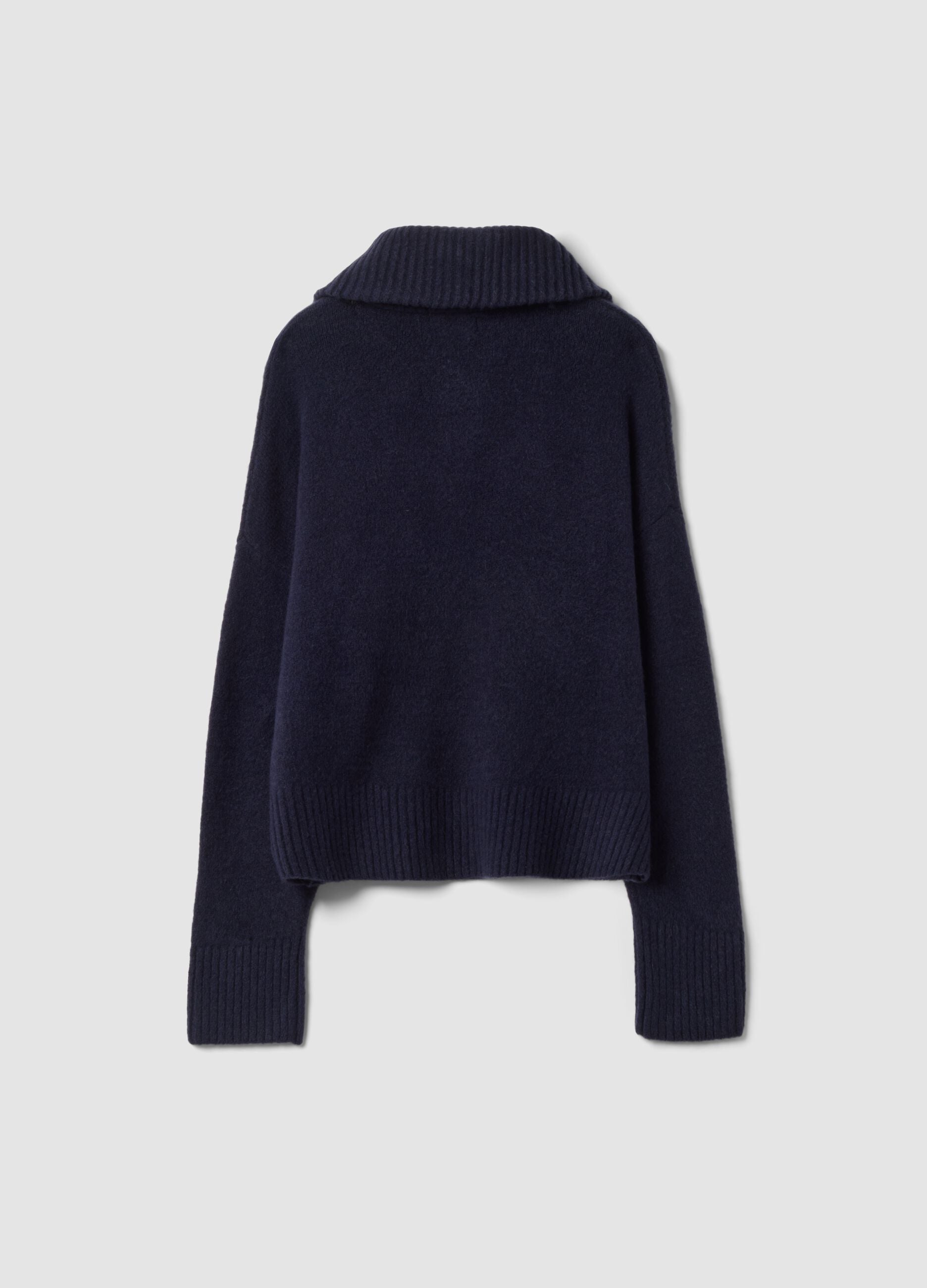 Blue stretch wool half-zip jumper