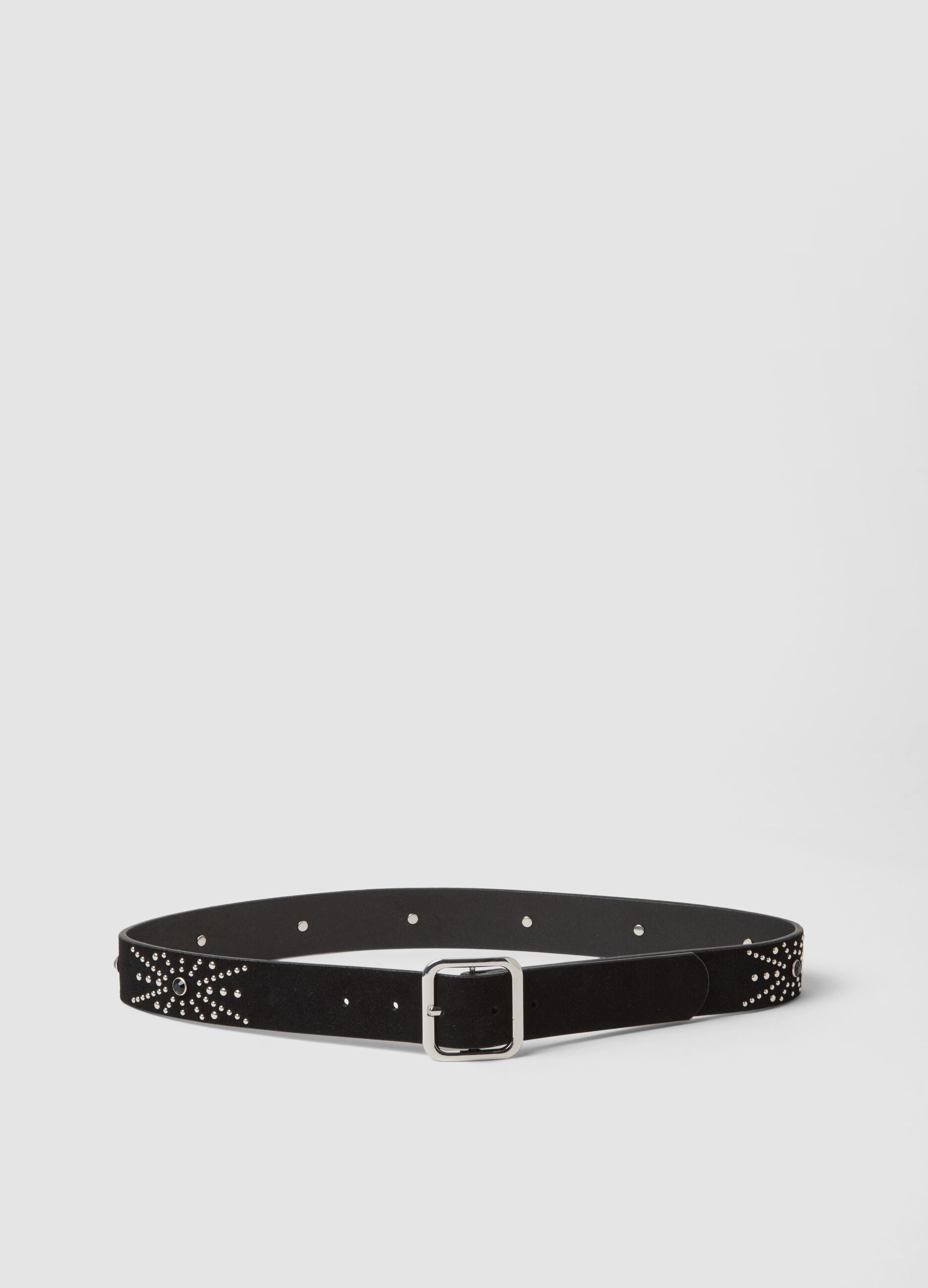 Black genuine leather studded belt